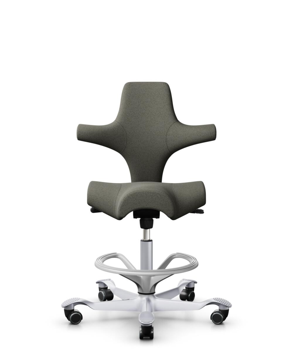 HÅG Capisco 8106 - Capture (Gabriel) - Wol / Polyamide - CPT4401 - Warm grey - Framekleur - Zilver - Gasveer - 265 mm (Zithoogte 53-79cm) - Vloercontact - Harde wielen t.b.v. zachte vloeren - Voetenring - Ja, in framekleur - Voetster - Nee, voetster in... - 3