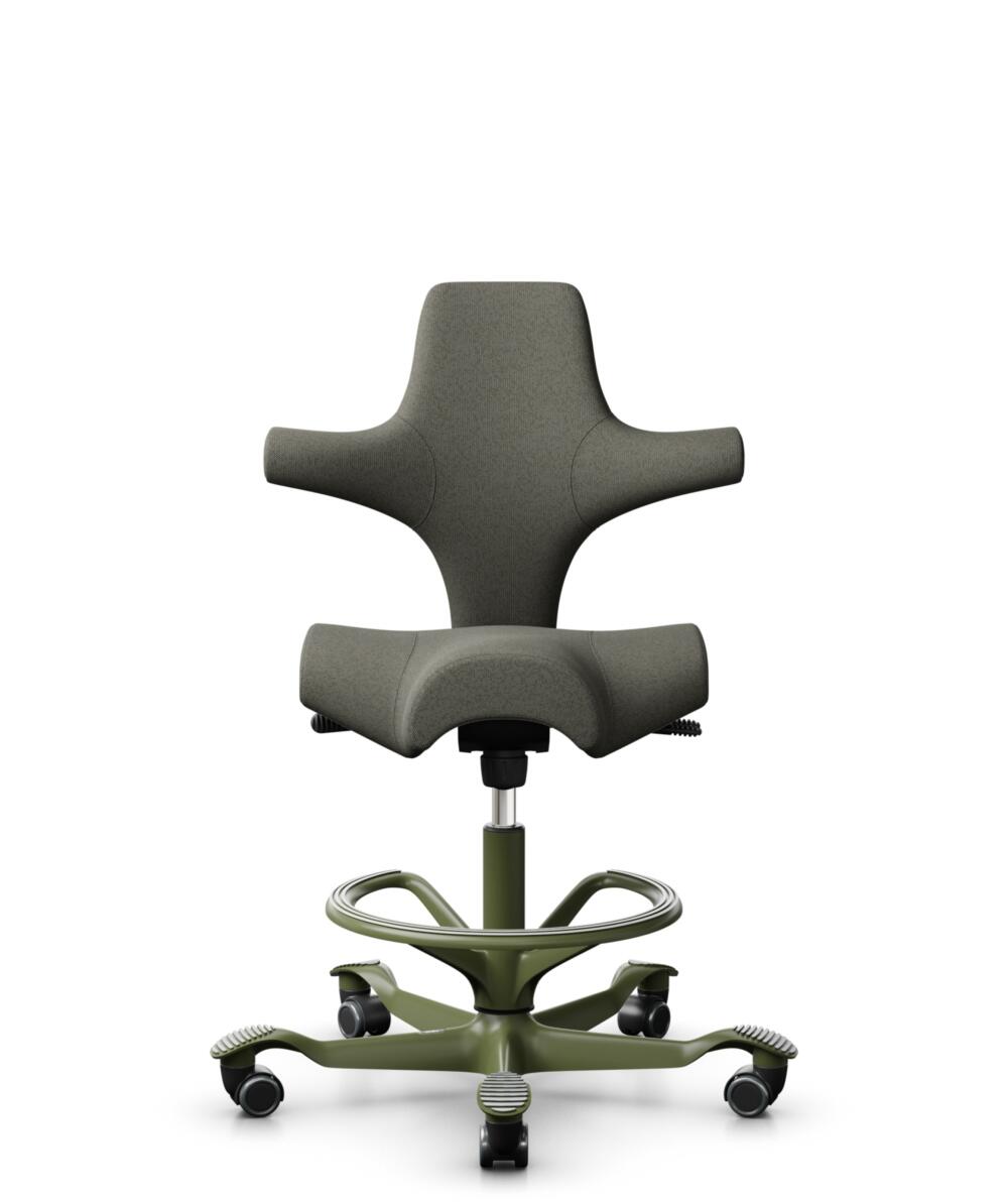 HÅG Capisco 8106 - Capture (Gabriel) - Wol / Polyamide - CPT4401 - Warm grey - Framekleur - Moss Grey - Gasveer - 200 mm (Zithoogte 46-64cm) - Vloercontact - Zachte wielen t.b.v. harde vloeren - Voetenring - Ja, in framekleur - Voetster - Nee, voetster... - 3