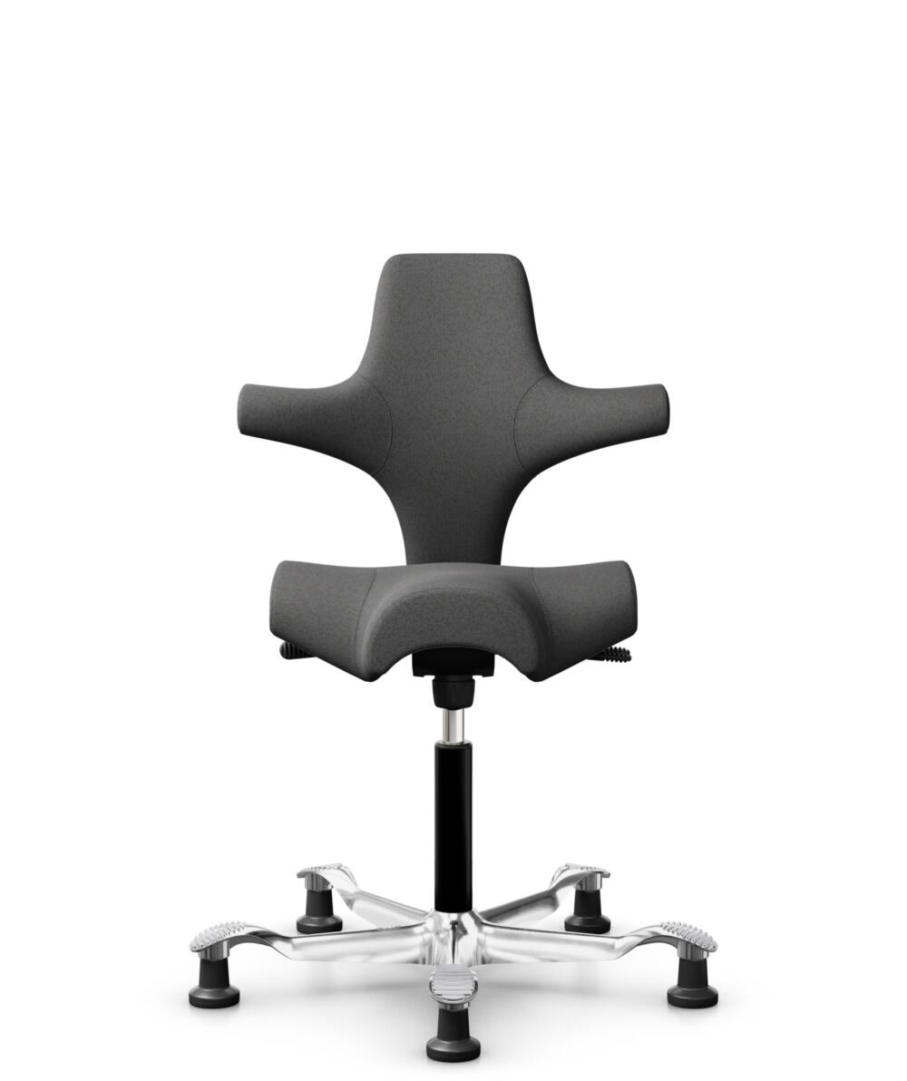 HÅG Capisco 8106 - Capture (Gabriel) - Wol / Polyamide - CPT4601 - Dark grey - Framekleur - Zwart - Gasveer - 200 mm (Zithoogte 46-64cm) - Vloercontact - Glijdoppen - Voetenring - Nee, geen voetenring - Voetster - Ja, voetster in gepolijst aluminium - 3