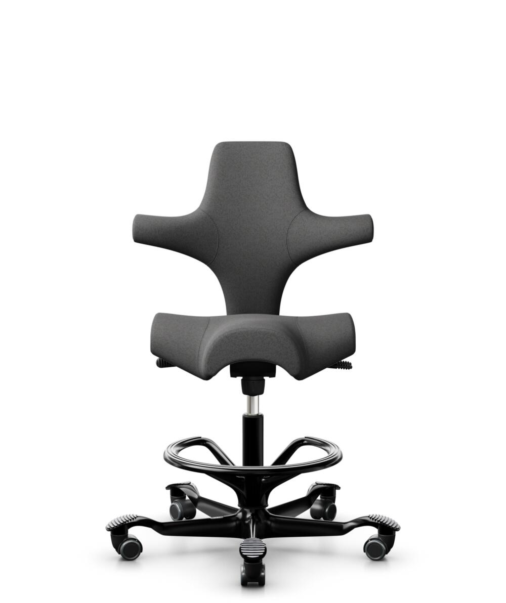 HÅG Capisco 8106 - Capture (Gabriel) - Wol / Polyamide - CPT4601 - Dark grey - Framekleur - Zwart - Gasveer - 265 mm (Zithoogte 53-79cm) - Vloercontact - Zachte wielen t.b.v. harde vloeren - Voetenring - Ja, in framekleur - Voetster - Nee, voetster in ... - 3