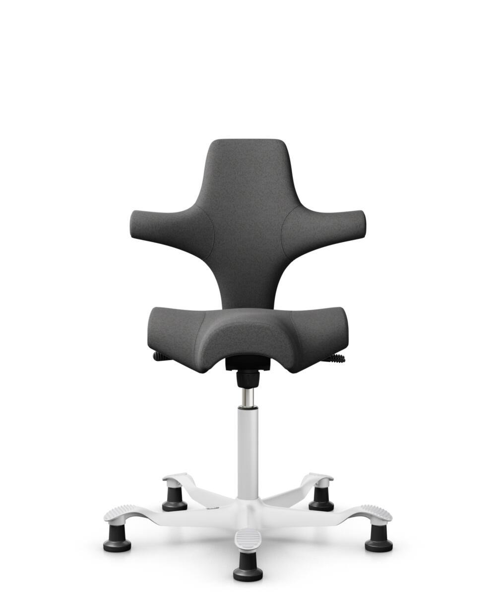 HÅG Capisco 8106 - Capture (Gabriel) - Wol / Polyamide - CPT4601 - Dark grey - Framekleur - Wit - Gasveer - 150 mm (Zithoogte 40-55cm) - Vloercontact - Glijdoppen - Voetenring - Nee, geen voetenring - Voetster - Nee, voetster in framekleur - 1