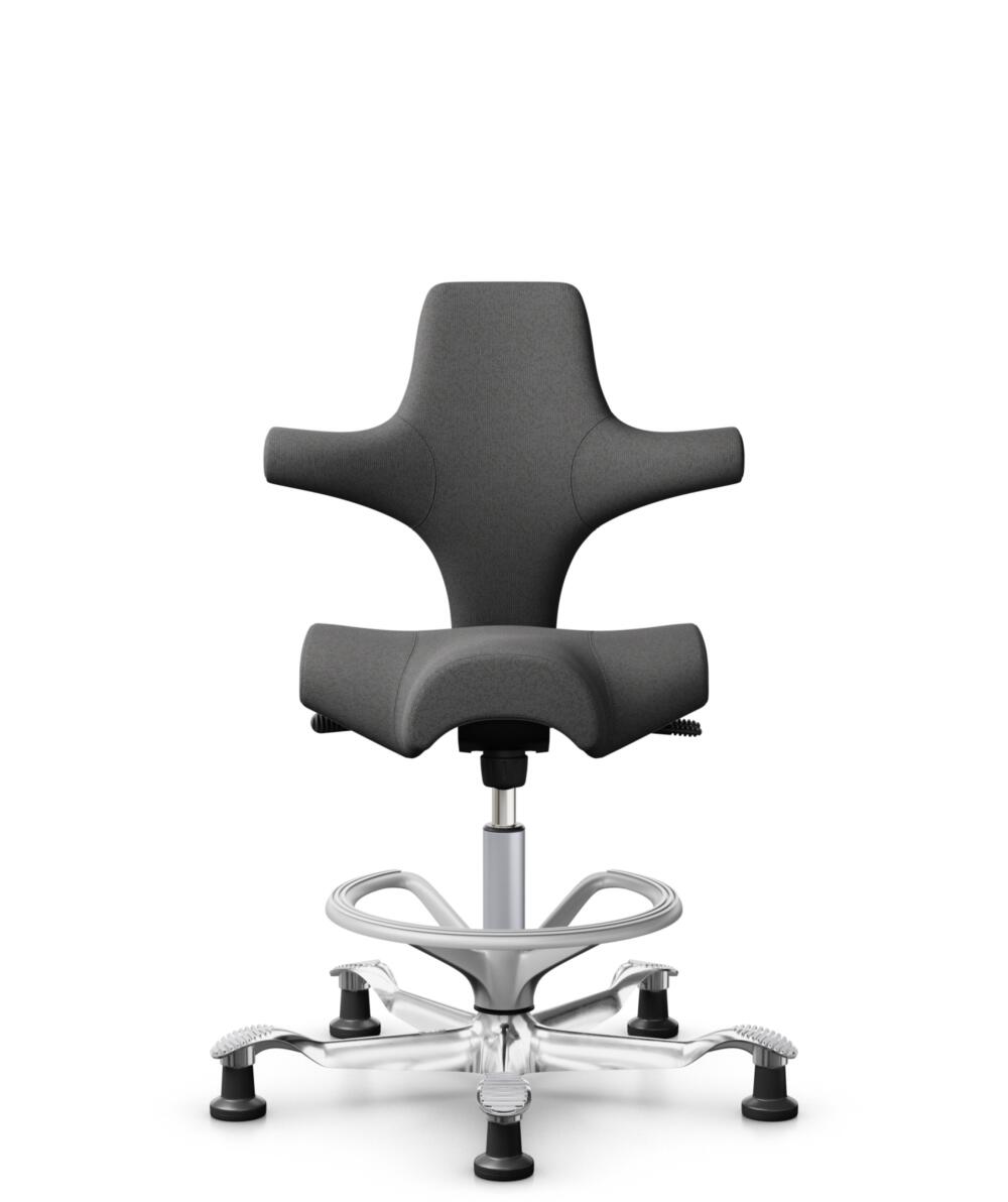 HÅG Capisco 8106 - Capture (Gabriel) - Wol / Polyamide - CPT4601 - Dark grey - Framekleur - Zilver - Gasveer - 200 mm (Zithoogte 46-64cm) - Vloercontact - Glijdoppen - Voetenring - Ja, in framekleur - Voetster - Ja, voetster in gepolijst aluminium - 1