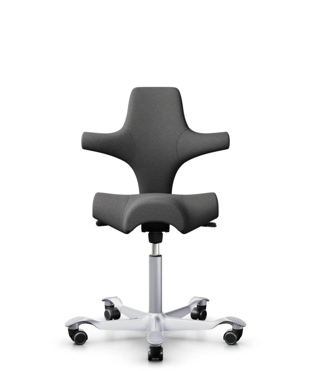 HÅG Capisco 8106 - Capture (Gabriel) - Wol / Polyamide - CPT4601 - Dark grey - Framekleur - Zilver - Gasveer - 265 mm (Zithoogte 53-79cm) - Vloercontact - Harde wielen t.b.v. zachte vloeren - Voetenring - Nee, geen voetenring - Voetster - Nee, voetster... - 3