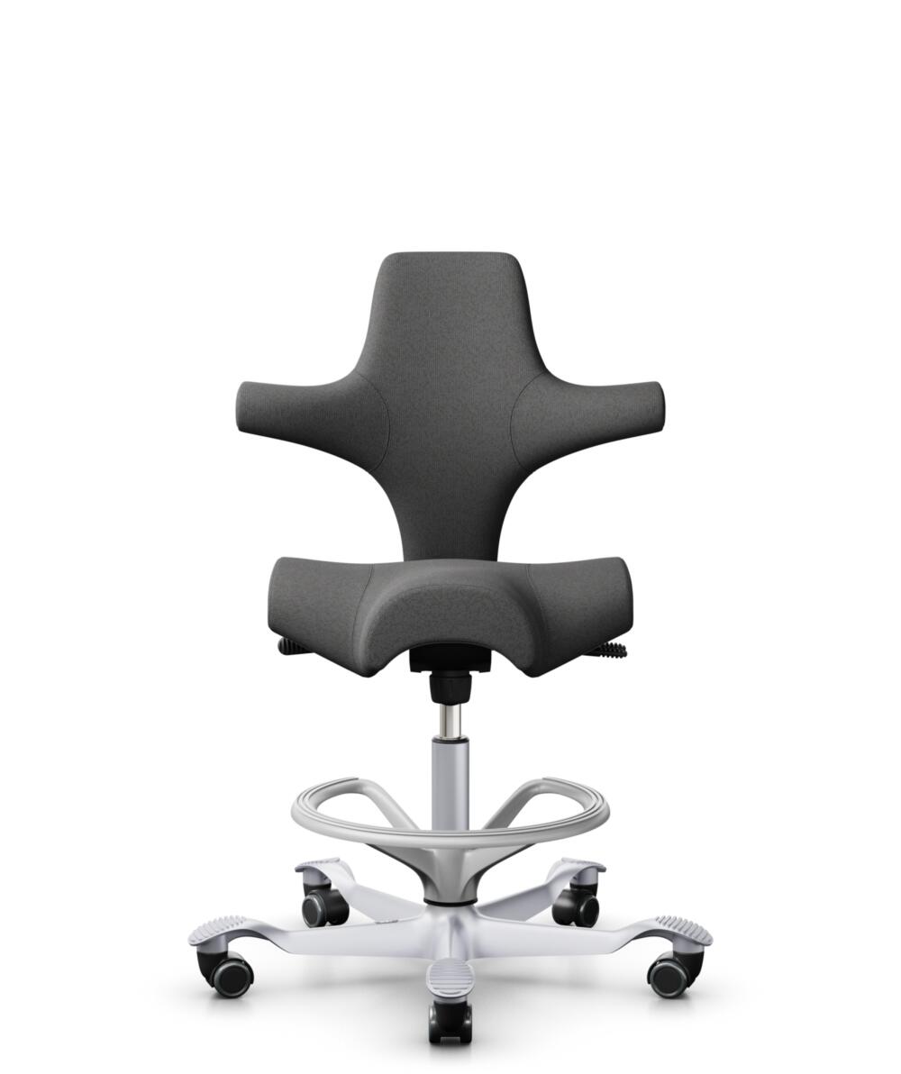 HÅG Capisco 8106 - Capture (Gabriel) - Wol / Polyamide - CPT4601 - Dark grey - Framekleur - Zilver - Gasveer - 265 mm (Zithoogte 53-79cm) - Vloercontact - Harde wielen t.b.v. zachte vloeren - Voetenring - Ja, in framekleur - Voetster - Nee, voetster in... - 1