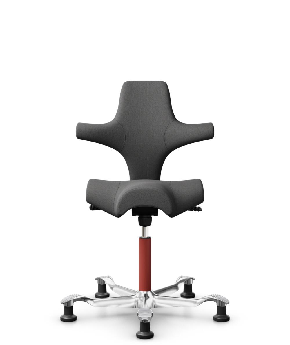HÅG Capisco 8106 - Capture (Gabriel) - Wol / Polyamide - CPT4601 - Dark grey - Framekleur - Blush Rose - Gasveer - 150 mm (Zithoogte 40-55cm) - Vloercontact - Glijdoppen - Voetenring - Nee, geen voetenring - Voetster - Ja, voetster in gepolijst aluminium - 3