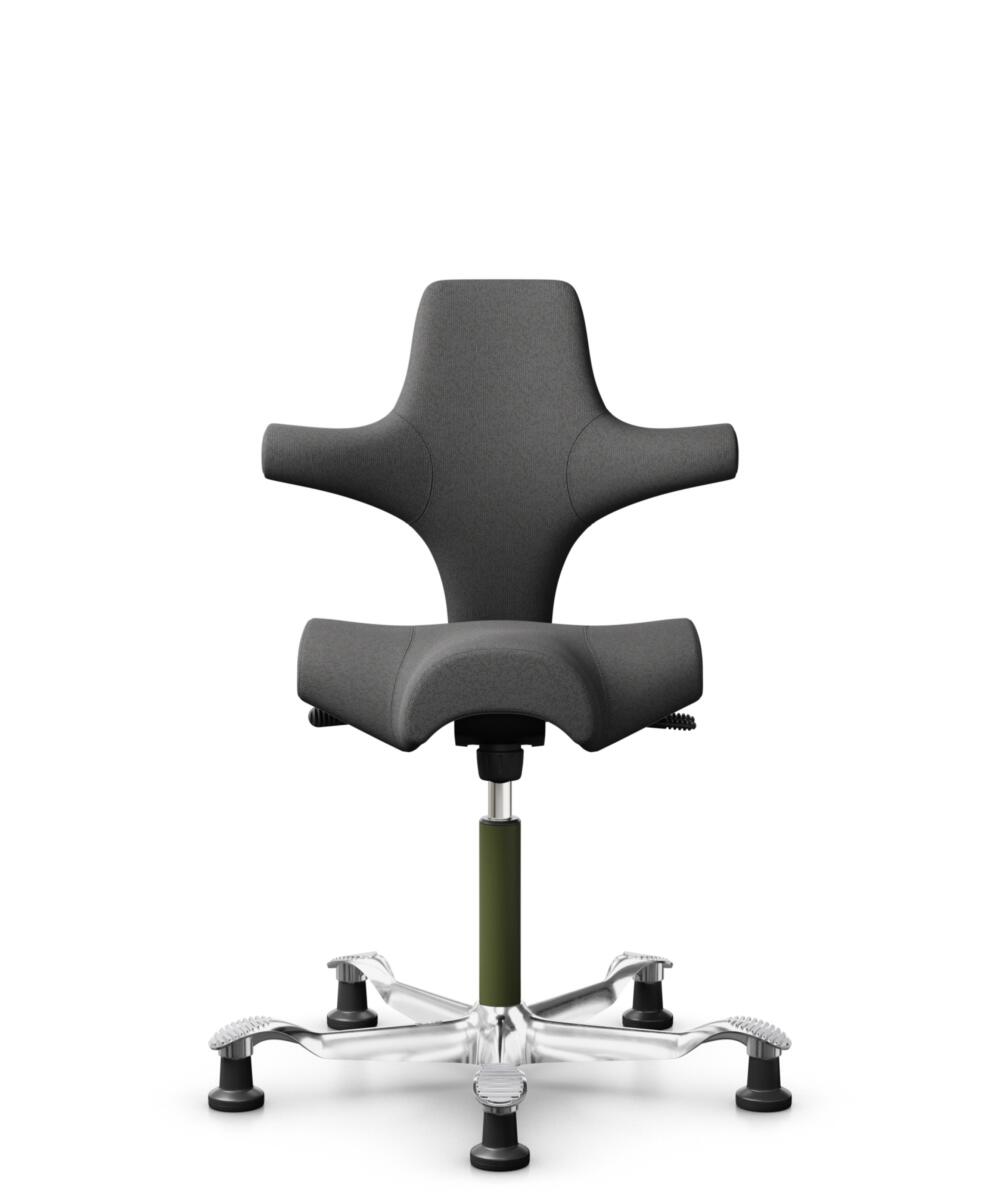 HÅG Capisco 8106 - Capture (Gabriel) - Wol / Polyamide - CPT4601 - Dark grey - Framekleur - Moss Grey - Gasveer - 150 mm (Zithoogte 40-55cm) - Vloercontact - Glijdoppen - Voetenring - Nee, geen voetenring - Voetster - Ja, voetster in gepolijst aluminium - 1