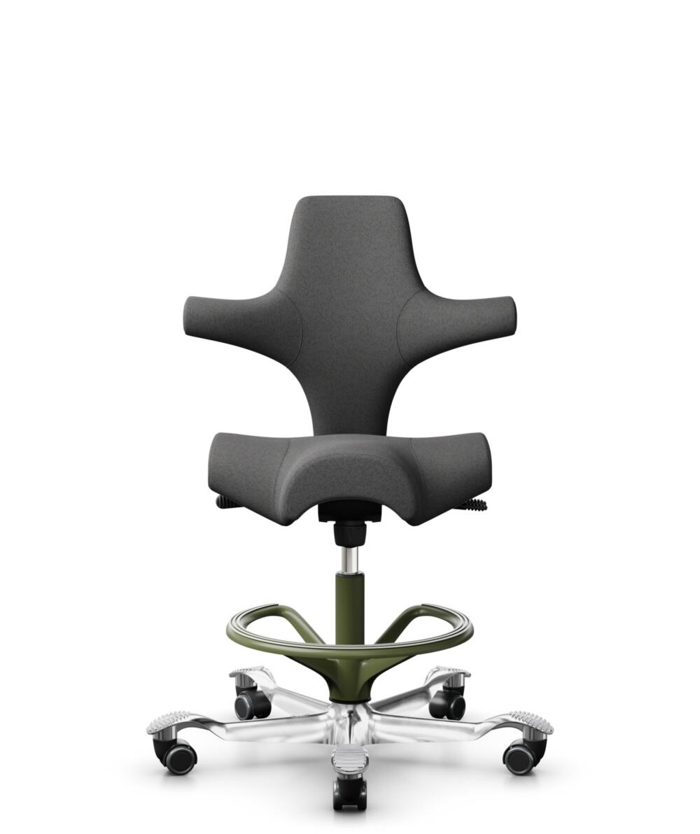 HÅG Capisco 8106 - Capture (Gabriel) - Wol / Polyamide - CPT4601 - Dark grey - Framekleur - Moss Grey - Gasveer - 265 mm (Zithoogte 53-79cm) - Vloercontact - Harde wielen t.b.v. zachte vloeren - Voetenring - Ja, in framekleur - Voetster - Ja, voetster ... - 3