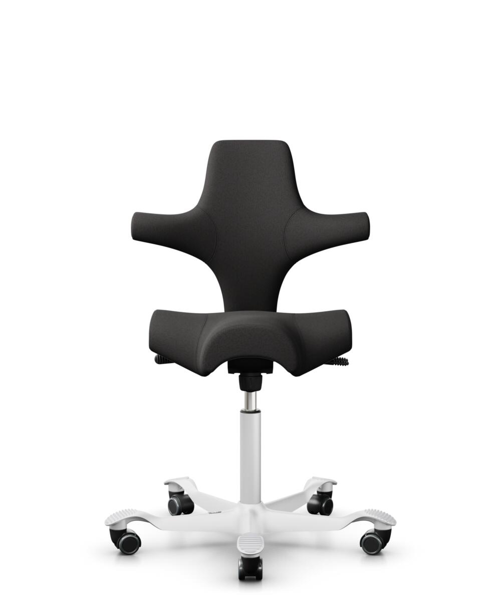 HÅG Capisco 8106 - Capture (Gabriel) - Wol / Polyamide - CPT5501 - Charcoal - Framekleur - Wit - Gasveer - 150 mm (Zithoogte 40-55cm) - Vloercontact - Zachte wielen t.b.v. harde vloeren - Voetenring - Nee, geen voetenring - Voetster - Nee, voetster in ... - 3