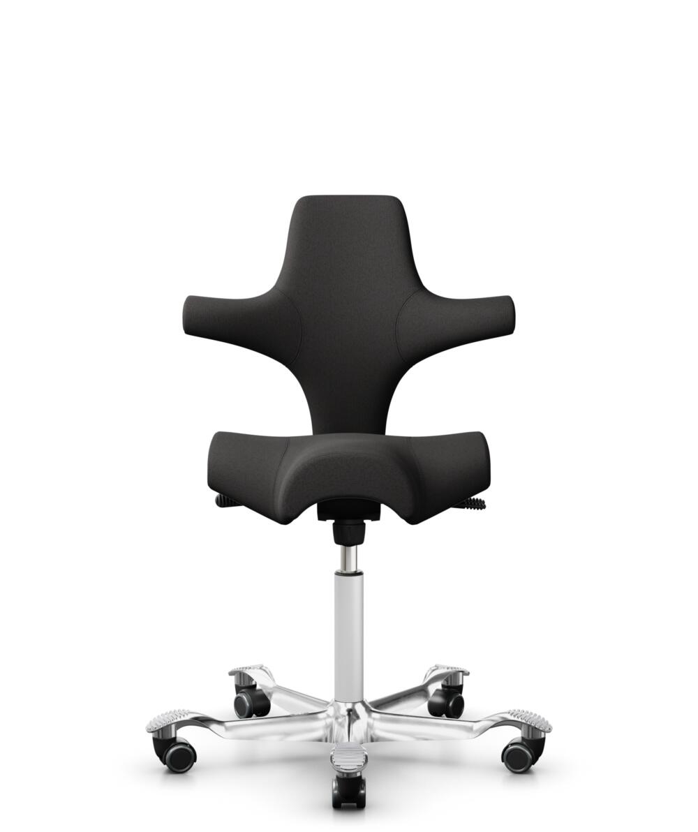 HÅG Capisco 8106 - Capture (Gabriel) - Wol / Polyamide - CPT5501 - Charcoal - Framekleur - Wit - Gasveer - 150 mm (Zithoogte 40-55cm) - Vloercontact - Zachte wielen t.b.v. harde vloeren - Voetenring - Nee, geen voetenring - Voetster - Ja, voetster in g... - 1