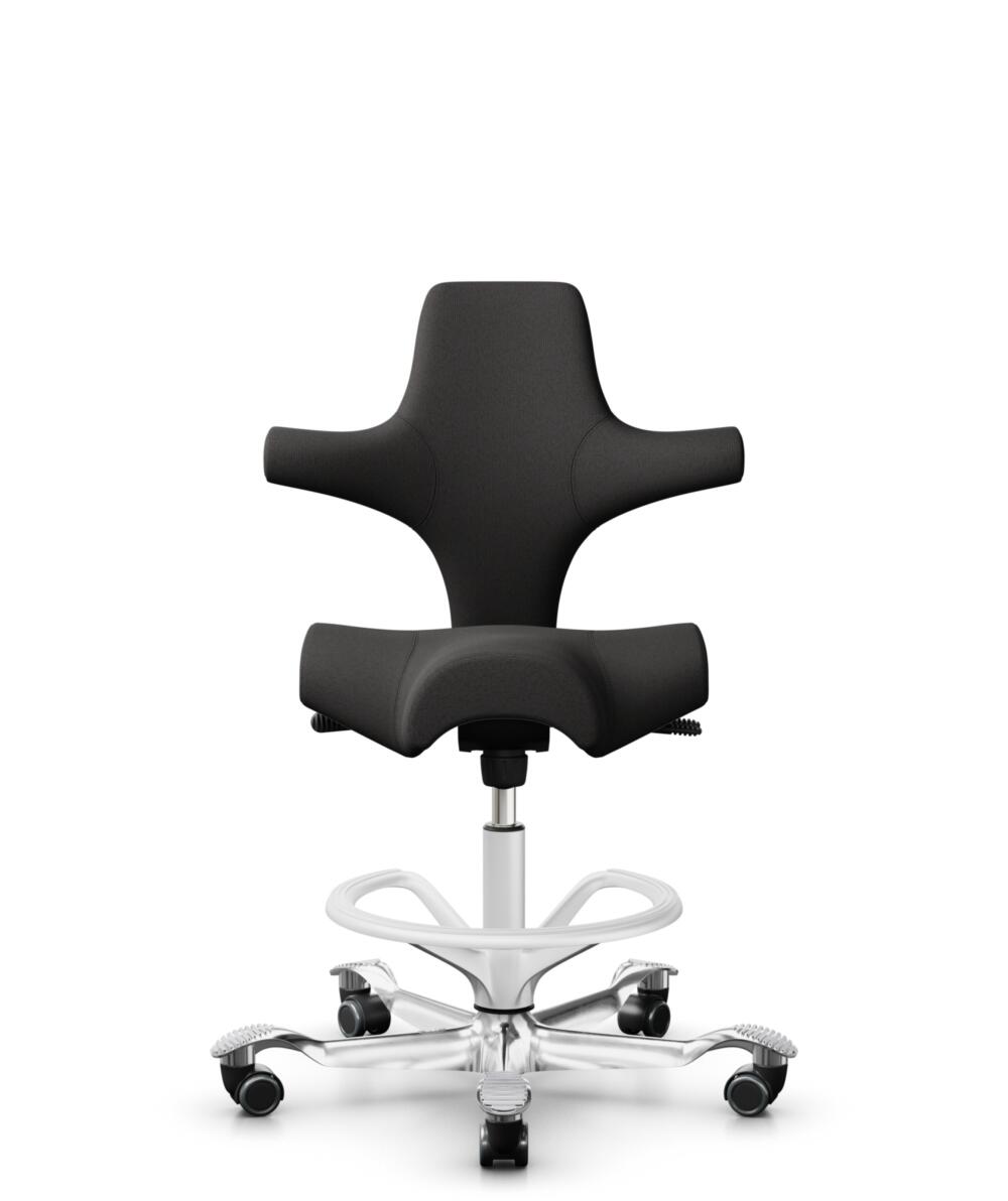 HÅG Capisco 8106 - Capture (Gabriel) - Wol / Polyamide - CPT5501 - Charcoal - Framekleur - Wit - Gasveer - 265 mm (Zithoogte 53-79cm) - Vloercontact - Harde wielen t.b.v. zachte vloeren - Voetenring - Ja, in framekleur - Voetster - Ja, voetster in gepo... - 3