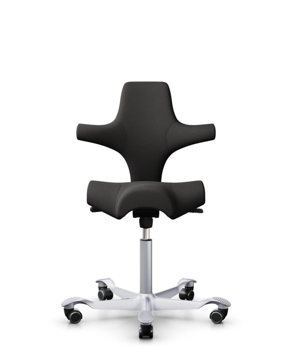 HÅG Capisco 8106 - Capture (Gabriel) - Wol / Polyamide - CPT5501 - Charcoal - Framekleur - Zilver - Gasveer - 265 mm (Zithoogte 53-79cm) - Vloercontact - Zachte wielen t.b.v. harde vloeren - Voetenring - Nee, geen voetenring - Voetster - Nee, voetster ... - 1