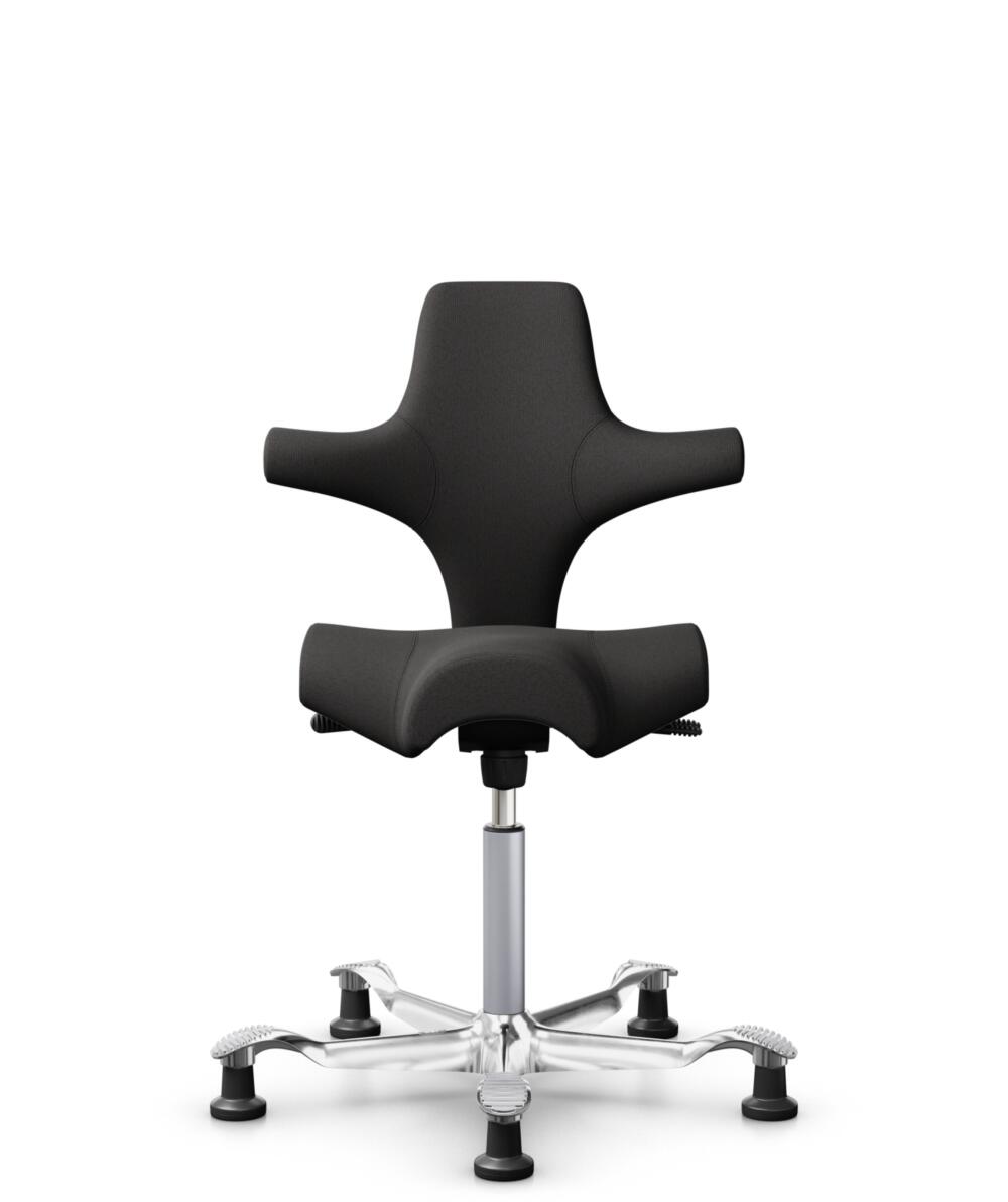 HÅG Capisco 8106 - Capture (Gabriel) - Wol / Polyamide - CPT5501 - Charcoal - Framekleur - Zilver - Gasveer - 265 mm (Zithoogte 53-79cm) - Vloercontact - Glijdoppen - Voetenring - Nee, geen voetenring - Voetster - Ja, voetster in gepolijst aluminium - 1