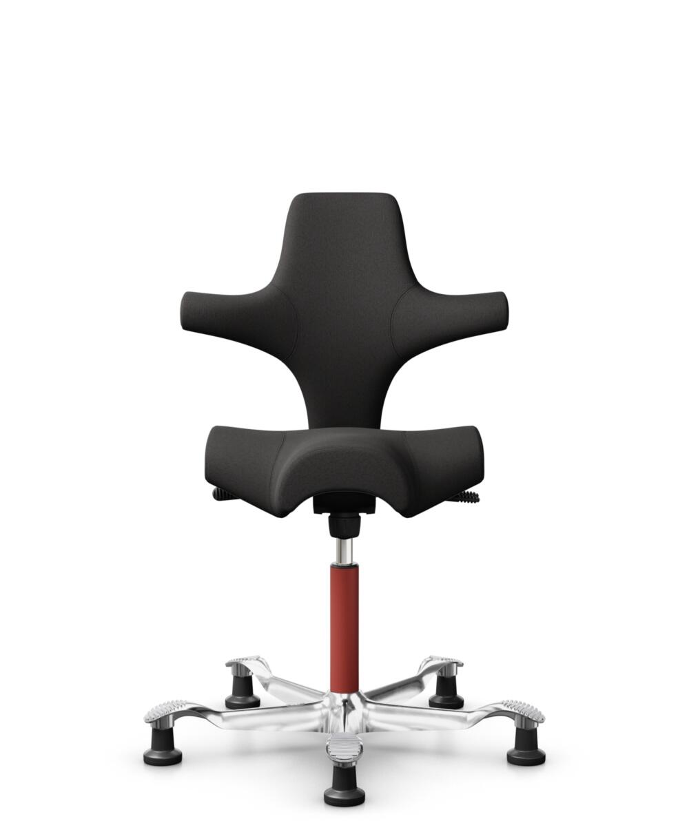 HÅG Capisco 8106 - Capture (Gabriel) - Wol / Polyamide - CPT5501 - Charcoal - Framekleur - Blush Rose - Gasveer - 265 mm (Zithoogte 53-79cm) - Vloercontact - Glijdoppen - Voetenring - Nee, geen voetenring - Voetster - Ja, voetster in gepolijst aluminium - 3