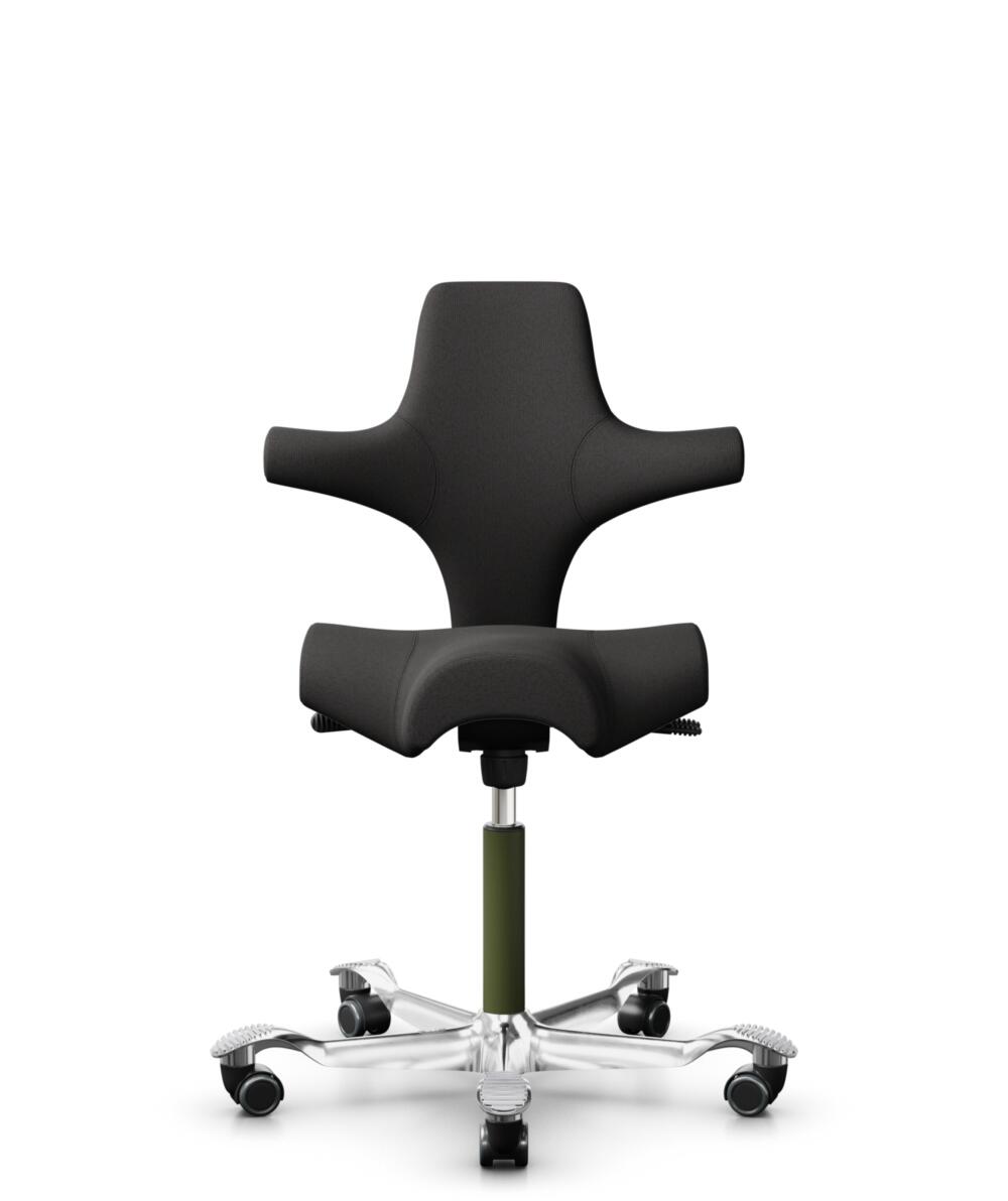 HÅG Capisco 8106 - Capture (Gabriel) - Wol / Polyamide - CPT5501 - Charcoal - Framekleur - Moss Grey - Gasveer - 200 mm (Zithoogte 46-64cm) - Vloercontact - Zachte wielen t.b.v. harde vloeren - Voetenring - Nee, geen voetenring - Voetster - Ja, voetste... - 3