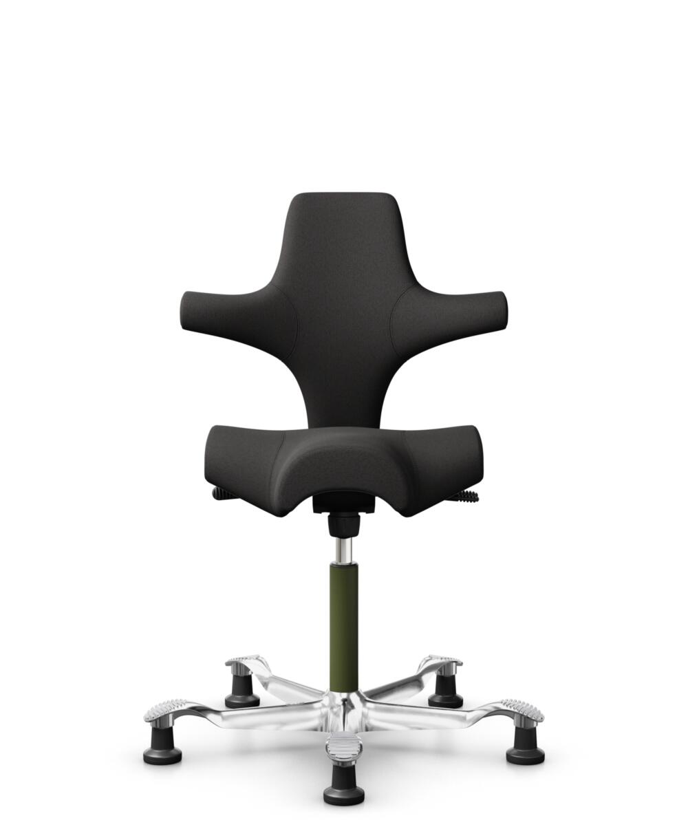 HÅG Capisco 8106 - Capture (Gabriel) - Wol / Polyamide - CPT5501 - Charcoal - Framekleur - Moss Grey - Gasveer - 200 mm (Zithoogte 46-64cm) - Vloercontact - Glijdoppen - Voetenring - Nee, geen voetenring - Voetster - Ja, voetster in gepolijst aluminium - 1