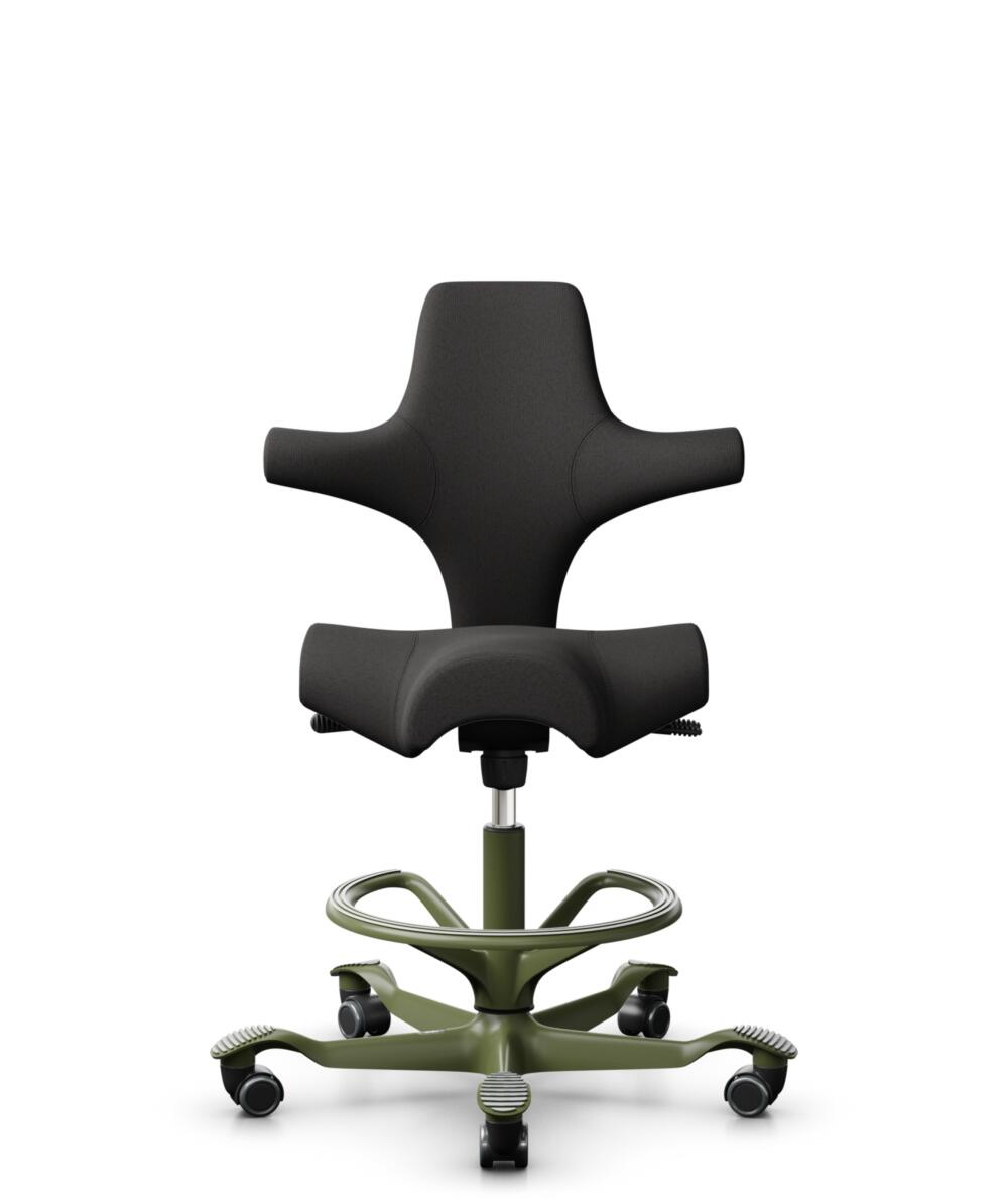 HÅG Capisco 8106 - Capture (Gabriel) - Wol / Polyamide - CPT5501 - Charcoal - Framekleur - Moss Grey - Gasveer - 265 mm (Zithoogte 53-79cm) - Vloercontact - Harde wielen t.b.v. zachte vloeren - Voetenring - Ja, in framekleur - Voetster - Nee, voetster ... - 3