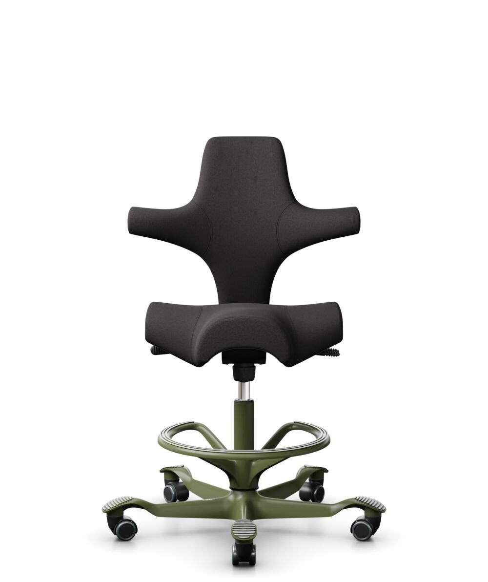 HÅG Capisco 8106 - Capture (Gabriel) - Wol / Polyamide - CPT5501 - Charcoal - Framekleur - Moss Grey - Gasveer - 265 mm (Zithoogte 53-79cm) - Vloercontact - Zachte wielen t.b.v. harde vloeren - Voetenring - Ja, in framekleur - Voetster - Nee, voetster ... - 3