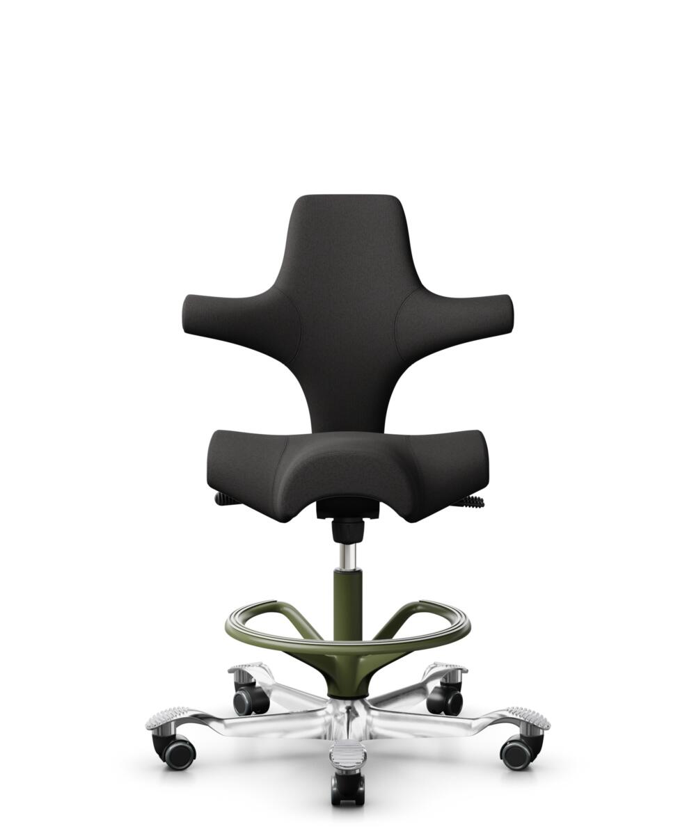 HÅG Capisco 8106 - Capture (Gabriel) - Wol / Polyamide - CPT5501 - Charcoal - Framekleur - Moss Grey - Gasveer - 265 mm (Zithoogte 53-79cm) - Vloercontact - Zachte wielen t.b.v. harde vloeren - Voetenring - Ja, in framekleur - Voetster - Ja, voetster i... - 1