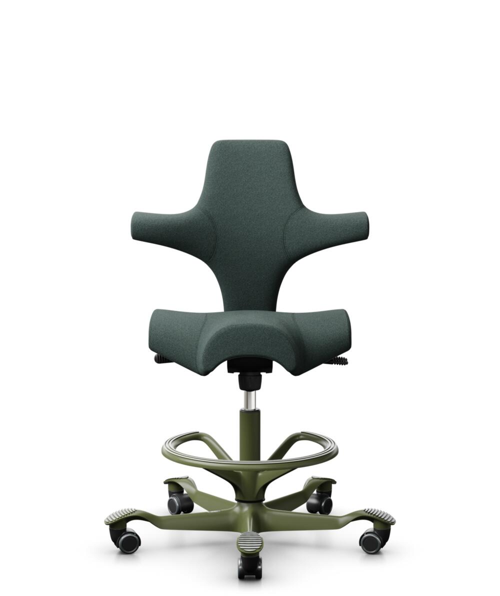 HÅG Capisco 8106 - Capture (Gabriel) - Wol / Polyamide - CPT6601 - Blue - Framekleur - Moss Grey - Gasveer - 200 mm (Zithoogte 46-64cm) - Vloercontact - Harde wielen t.b.v. zachte vloeren - Voetenring - Ja, in framekleur - Voetster - Nee, voetster in f... - 1