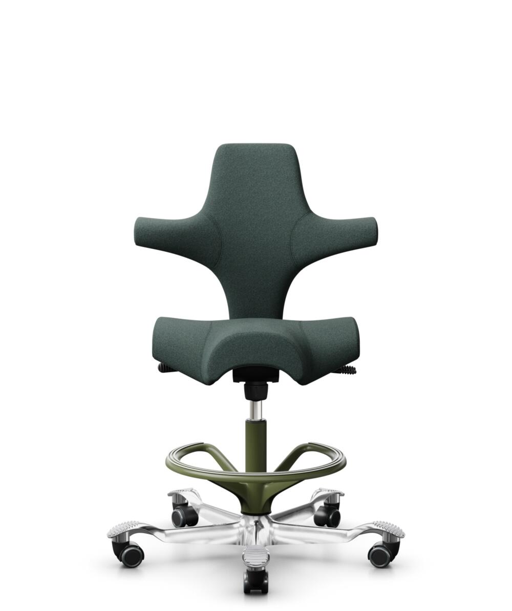 HÅG Capisco 8106 - Capture (Gabriel) - Wol / Polyamide - CPT6601 - Blue - Framekleur - Moss Grey - Gasveer - 200 mm (Zithoogte 46-64cm) - Vloercontact - Zachte wielen t.b.v. harde vloeren - Voetenring - Ja, in framekleur - Voetster - Ja, voetster in ge... - 3