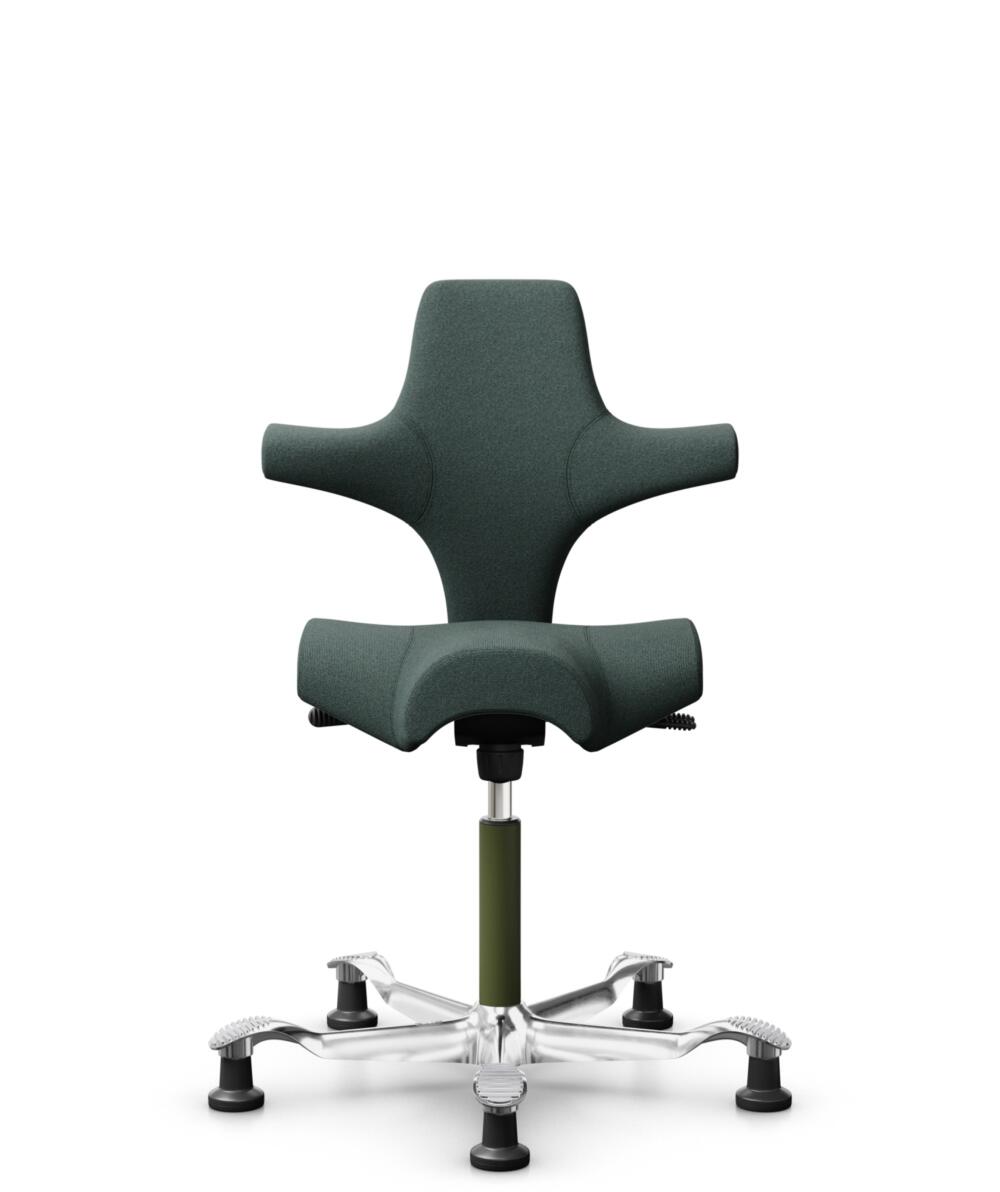 HÅG Capisco 8106 - Capture (Gabriel) - Wol / Polyamide - CPT6601 - Blue - Framekleur - Moss Grey - Gasveer - 200 mm (Zithoogte 46-64cm) - Vloercontact - Glijdoppen - Voetenring - Nee, geen voetenring - Voetster - Ja, voetster in gepolijst aluminium - 1