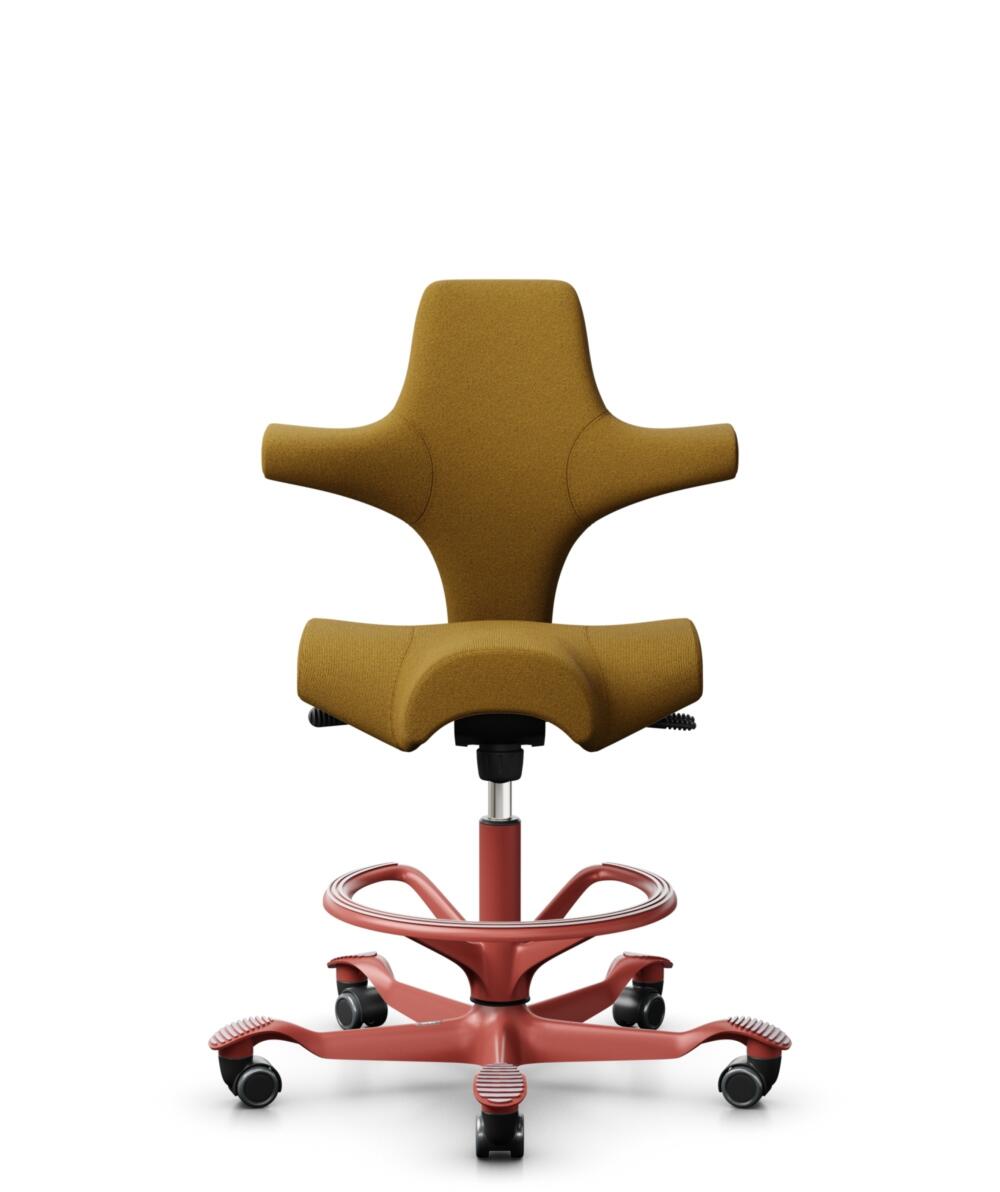 HÅG Capisco 8106 - Capture (Gabriel) - Wol / Polyamide - CPT6401 - Ochre - Framekleur - Blush Rose - Gasveer - 265 mm (Zithoogte 53-79cm) - Vloercontact - Harde wielen t.b.v. zachte vloeren - Voetenring - Ja, in framekleur - Voetster - Nee, voetster in... - 3