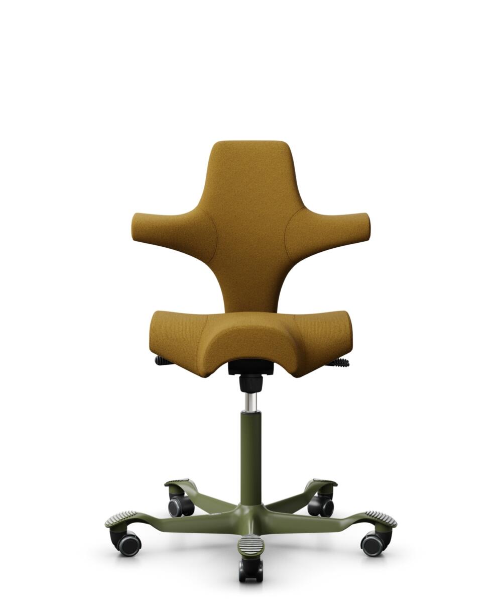 HÅG Capisco 8106 - Capture (Gabriel) - Wol / Polyamide - CPT6401 - Ochre - Framekleur - Moss Grey - Gasveer - 265 mm (Zithoogte 53-79cm) - Vloercontact - Harde wielen t.b.v. zachte vloeren - Voetenring - Nee, geen voetenring - Voetster - Nee, voetster ... - 3