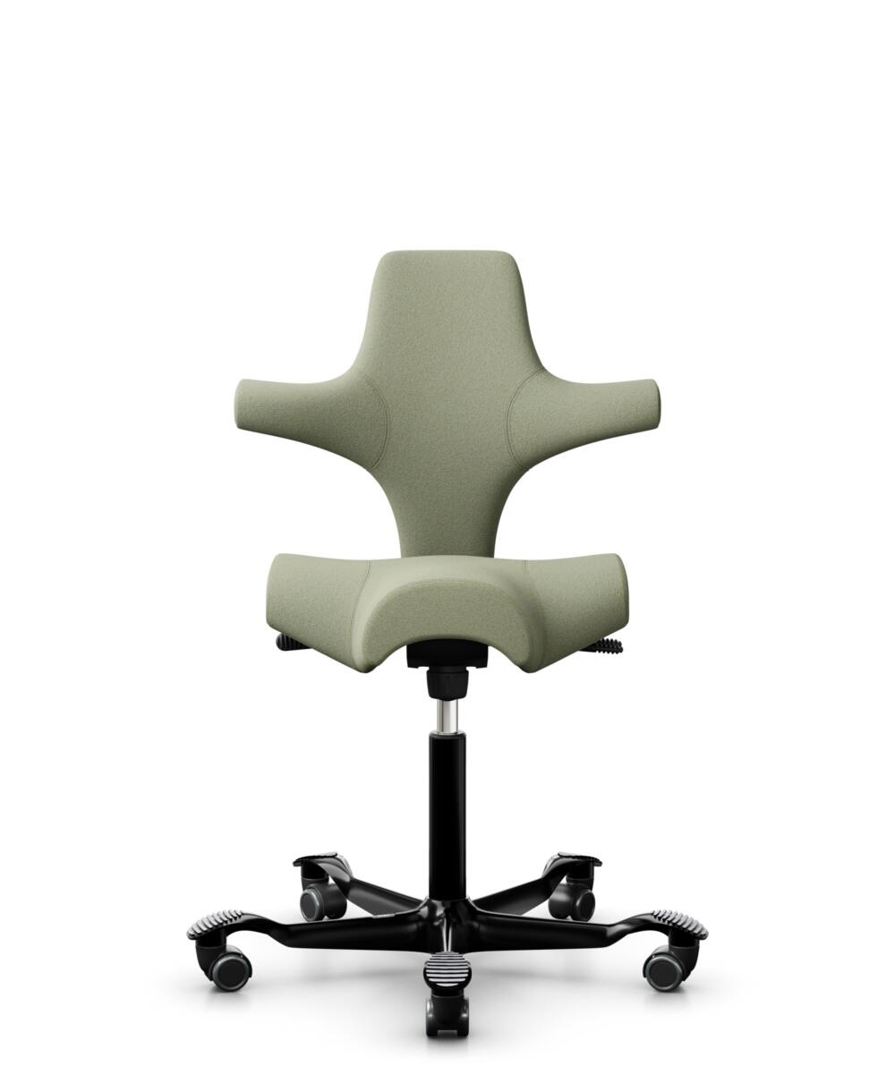 HÅG Capisco 8106 - Capture (Gabriel) - Wol / Polyamide - CPT5101 - Green-grey - Framekleur - Zwart - Gasveer - 150 mm (Zithoogte 40-55cm) - Vloercontact - Harde wielen t.b.v. zachte vloeren - Voetenring - Nee, geen voetenring - Voetster - Nee, voetster... - 1
