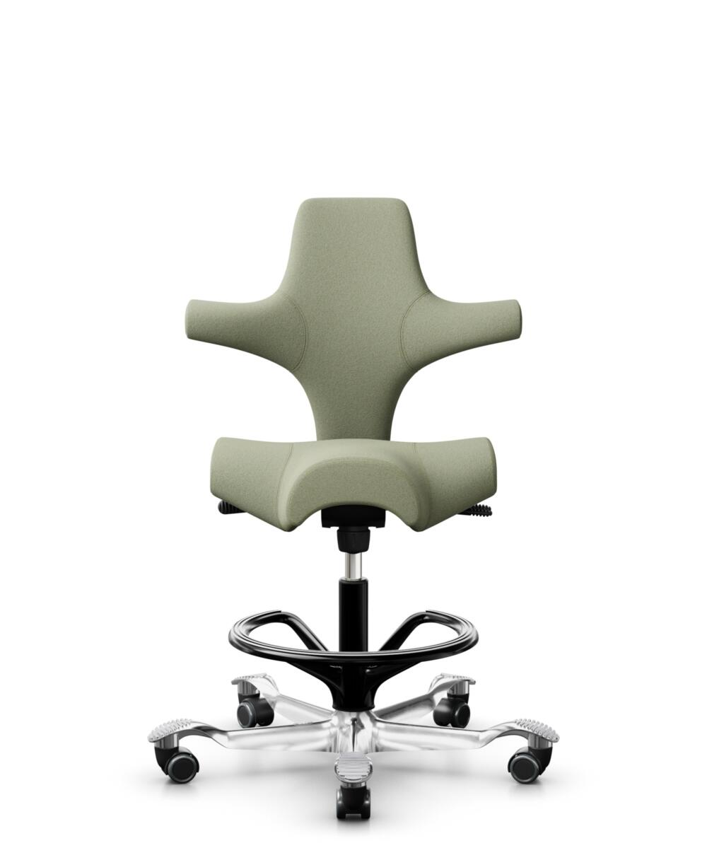 HÅG Capisco 8106 - Capture (Gabriel) - Wol / Polyamide - CPT5101 - Green-grey - Framekleur - Zwart - Gasveer - 265 mm (Zithoogte 53-79cm) - Vloercontact - Zachte wielen t.b.v. harde vloeren - Voetenring - Ja, in framekleur - Voetster - Ja, voetster in ... - 1