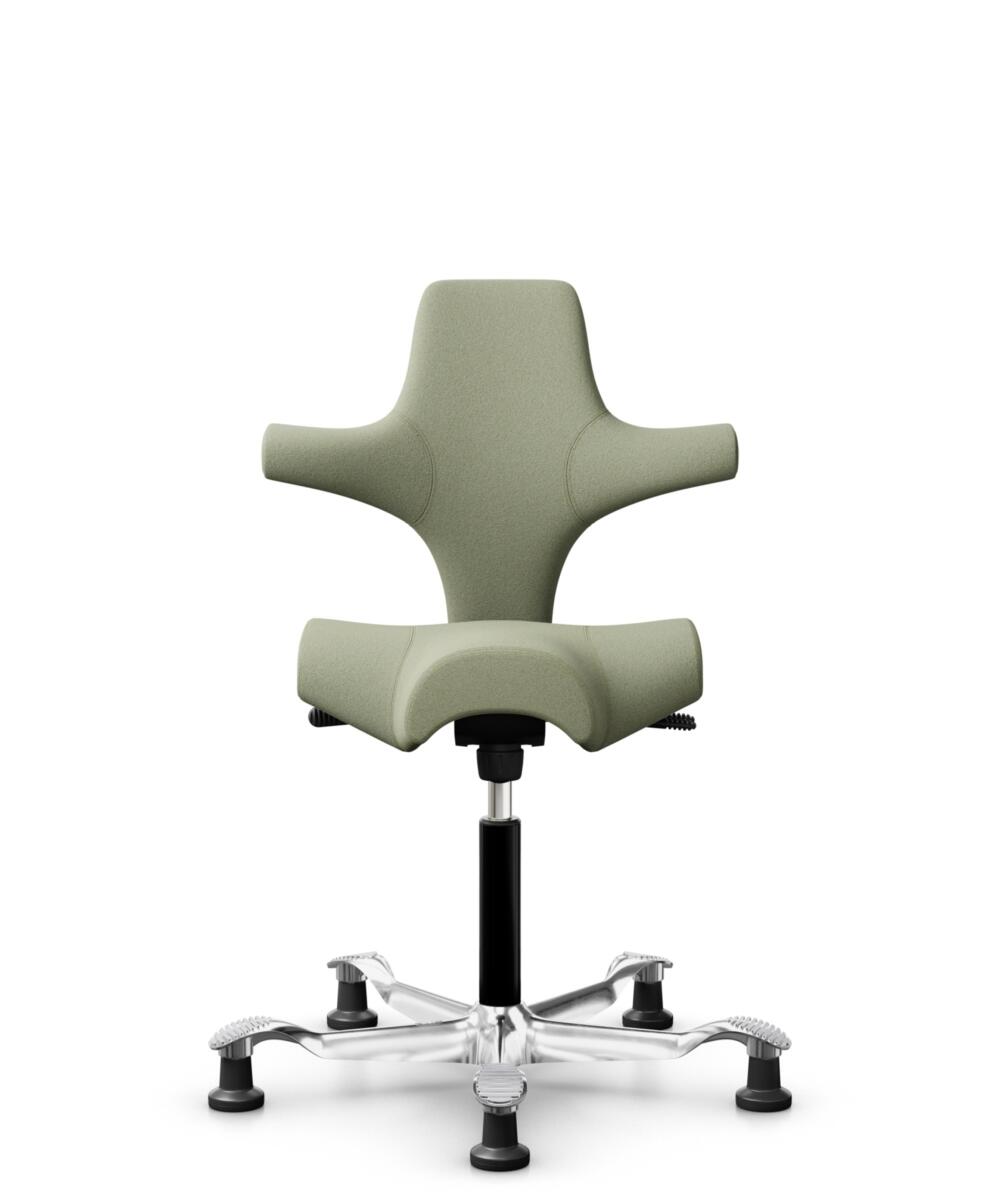HÅG Capisco 8106 - Capture (Gabriel) - Wol / Polyamide - CPT5101 - Green-grey - Framekleur - Zwart - Gasveer - 265 mm (Zithoogte 53-79cm) - Vloercontact - Glijdoppen - Voetenring - Nee, geen voetenring - Voetster - Ja, voetster in gepolijst aluminium - 3