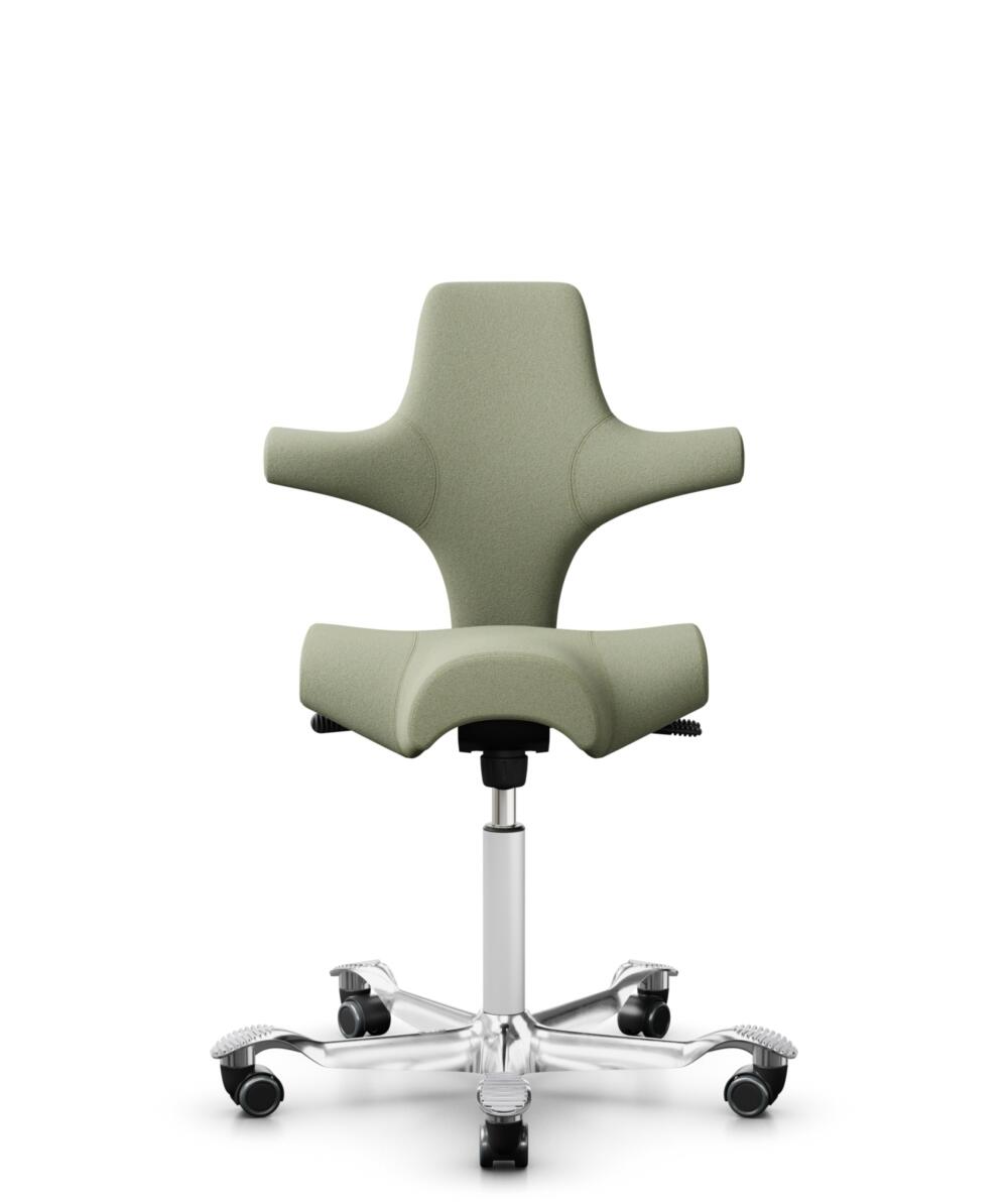 HÅG Capisco 8106 - Capture (Gabriel) - Wol / Polyamide - CPT5101 - Green-grey - Framekleur - Wit - Gasveer - 200 mm (Zithoogte 46-64cm) - Vloercontact - Harde wielen t.b.v. zachte vloeren - Voetenring - Nee, geen voetenring - Voetster - Ja, voetster in... - 3