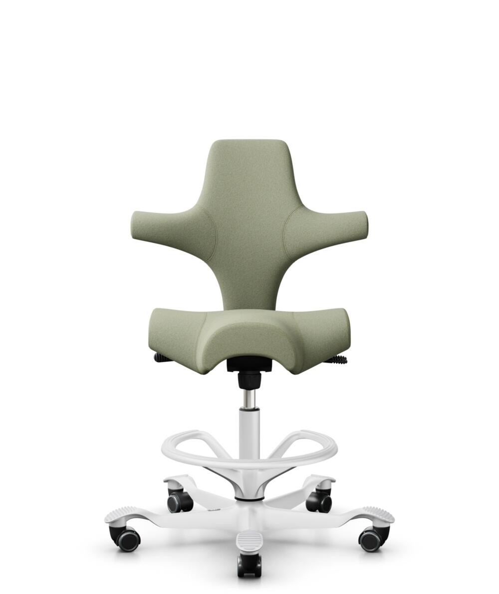 HÅG Capisco 8106 - Capture (Gabriel) - Wol / Polyamide - CPT5101 - Green-grey - Framekleur - Wit - Gasveer - 200 mm (Zithoogte 46-64cm) - Vloercontact - Harde wielen t.b.v. zachte vloeren - Voetenring - Ja, in framekleur - Voetster - Nee, voetster in f... - 3