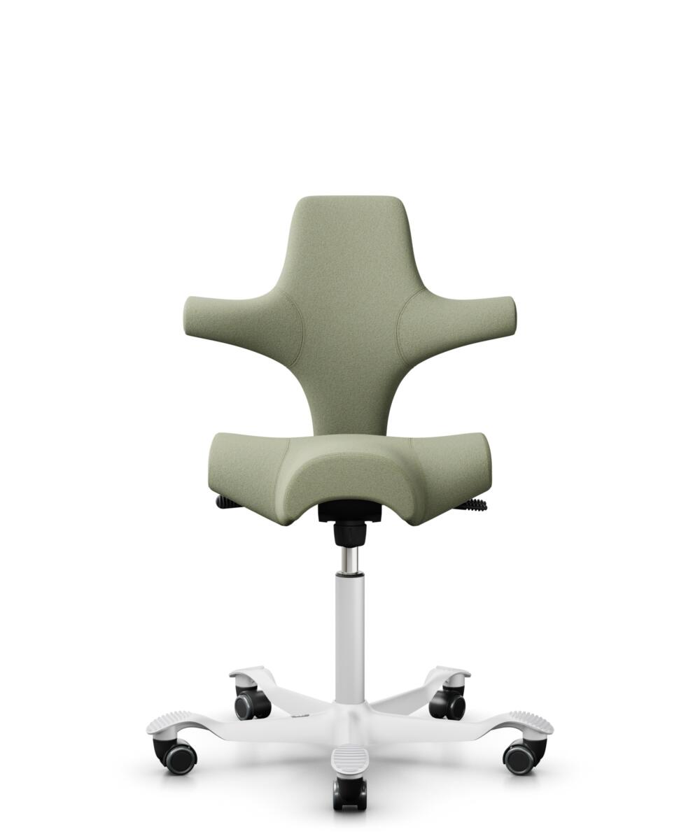HÅG Capisco 8106 - Capture (Gabriel) - Wol / Polyamide - CPT5101 - Green-grey - Framekleur - Wit - Gasveer - 265 mm (Zithoogte 53-79cm) - Vloercontact - Harde wielen t.b.v. zachte vloeren - Voetenring - Nee, geen voetenring - Voetster - Nee, voetster i... - 1