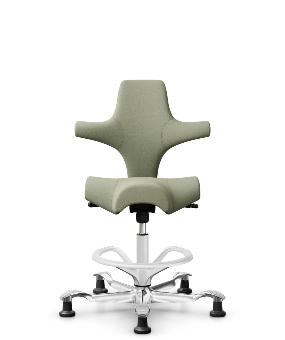 HÅG Capisco 8106 - Capture (Gabriel) - Wol / Polyamide - CPT5101 - Green-grey - Framekleur - Wit - Gasveer - 265 mm (Zithoogte 53-79cm) - Vloercontact - Glijdoppen - Voetenring - Ja, in framekleur - Voetster - Ja, voetster in gepolijst aluminium - 1
