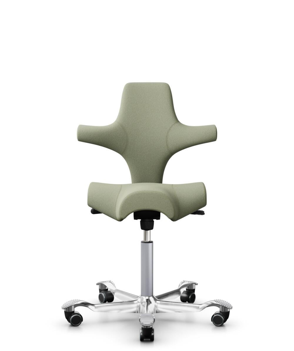 HÅG Capisco 8106 - Capture (Gabriel) - Wol / Polyamide - CPT5101 - Green-grey - Framekleur - Zilver - Gasveer - 150 mm (Zithoogte 40-55cm) - Vloercontact - Zachte wielen t.b.v. harde vloeren - Voetenring - Nee, geen voetenring - Voetster - Ja, voetster... - 1
