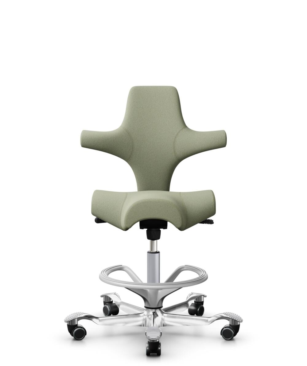 HÅG Capisco 8106 - Capture (Gabriel) - Wol / Polyamide - CPT5101 - Green-grey - Framekleur - Zilver - Gasveer - 200 mm (Zithoogte 46-64cm) - Vloercontact - Harde wielen t.b.v. zachte vloeren - Voetenring - Ja, in framekleur - Voetster - Ja, voetster in... - 3
