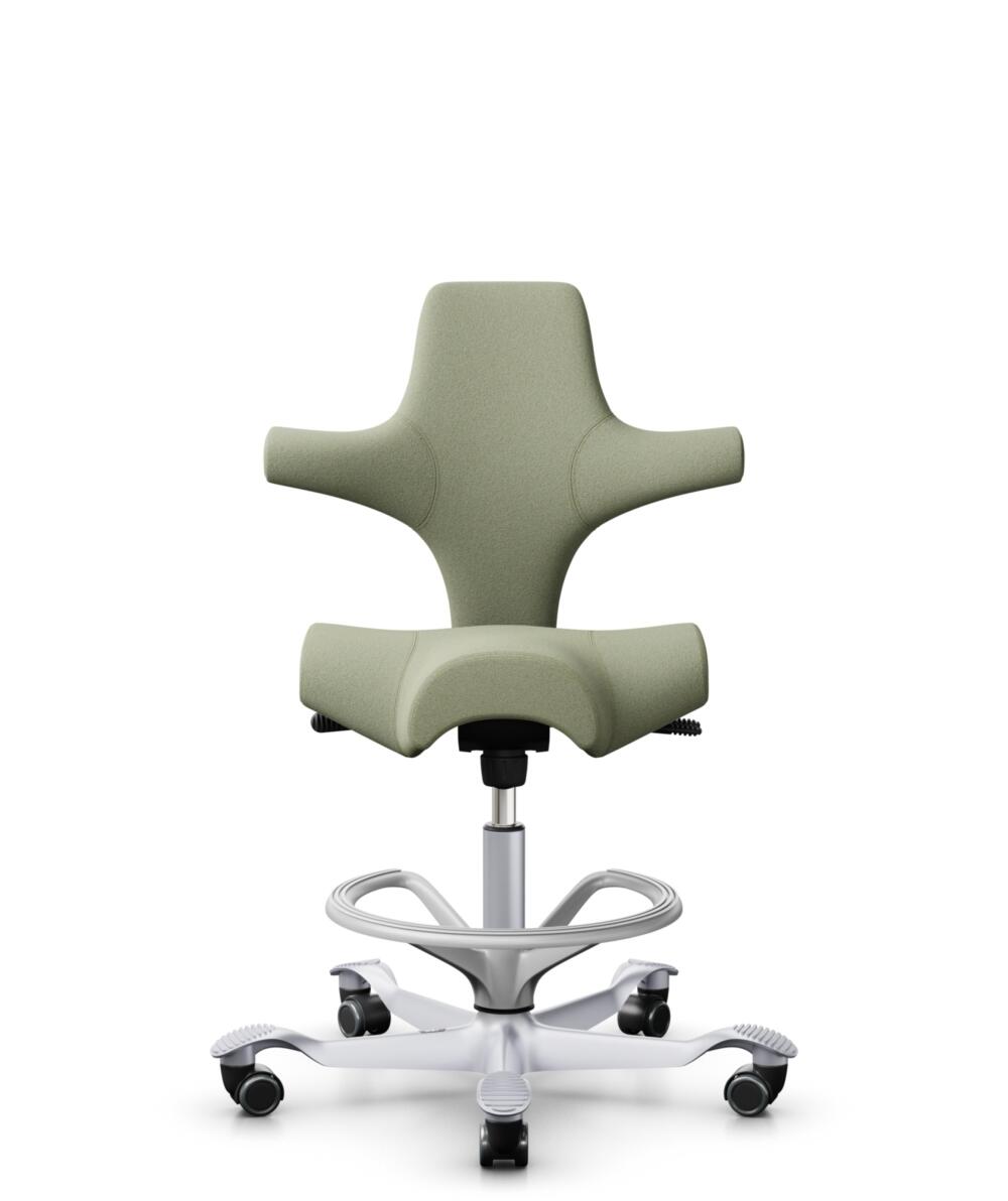 HÅG Capisco 8106 - Capture (Gabriel) - Wol / Polyamide - CPT5101 - Green-grey - Framekleur - Zilver - Gasveer - 200 mm (Zithoogte 46-64cm) - Vloercontact - Zachte wielen t.b.v. harde vloeren - Voetenring - Ja, in framekleur - Voetster - Nee, voetster i... - 1