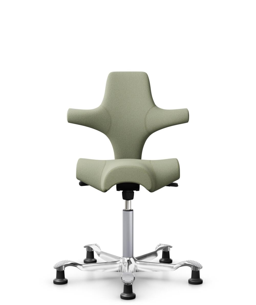 HÅG Capisco 8106 - Capture (Gabriel) - Wol / Polyamide - CPT5101 - Green-grey - Framekleur - Zilver - Gasveer - 200 mm (Zithoogte 46-64cm) - Vloercontact - Glijdoppen - Voetenring - Nee, geen voetenring - Voetster - Ja, voetster in gepolijst aluminium - 1
