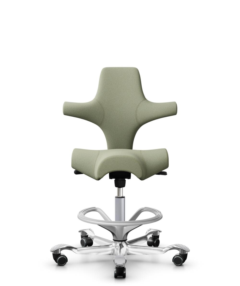 HÅG Capisco 8106 - Capture (Gabriel) - Wol / Polyamide - CPT5101 - Green-grey - Framekleur - Zilver - Gasveer - 265 mm (Zithoogte 53-79cm) - Vloercontact - Harde wielen t.b.v. zachte vloeren - Voetenring - Ja, in framekleur - Voetster - Ja, voetster in... - 3
