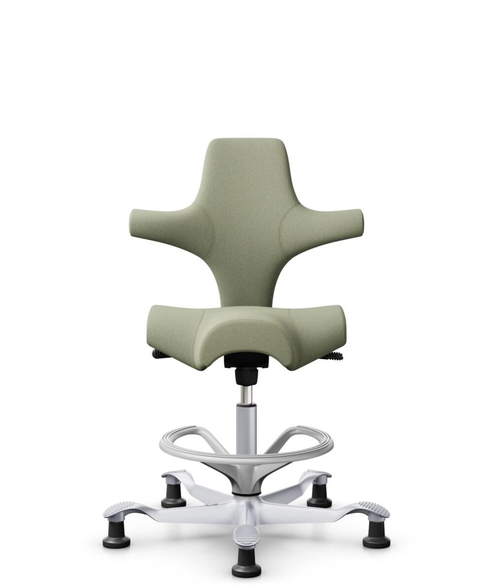 HÅG Capisco 8106 - Capture (Gabriel) - Wol / Polyamide - CPT5101 - Green-grey - Framekleur - Zilver - Gasveer - 265 mm (Zithoogte 53-79cm) - Vloercontact - Glijdoppen - Voetenring - Ja, in framekleur - Voetster - Nee, voetster in framekleur - 3