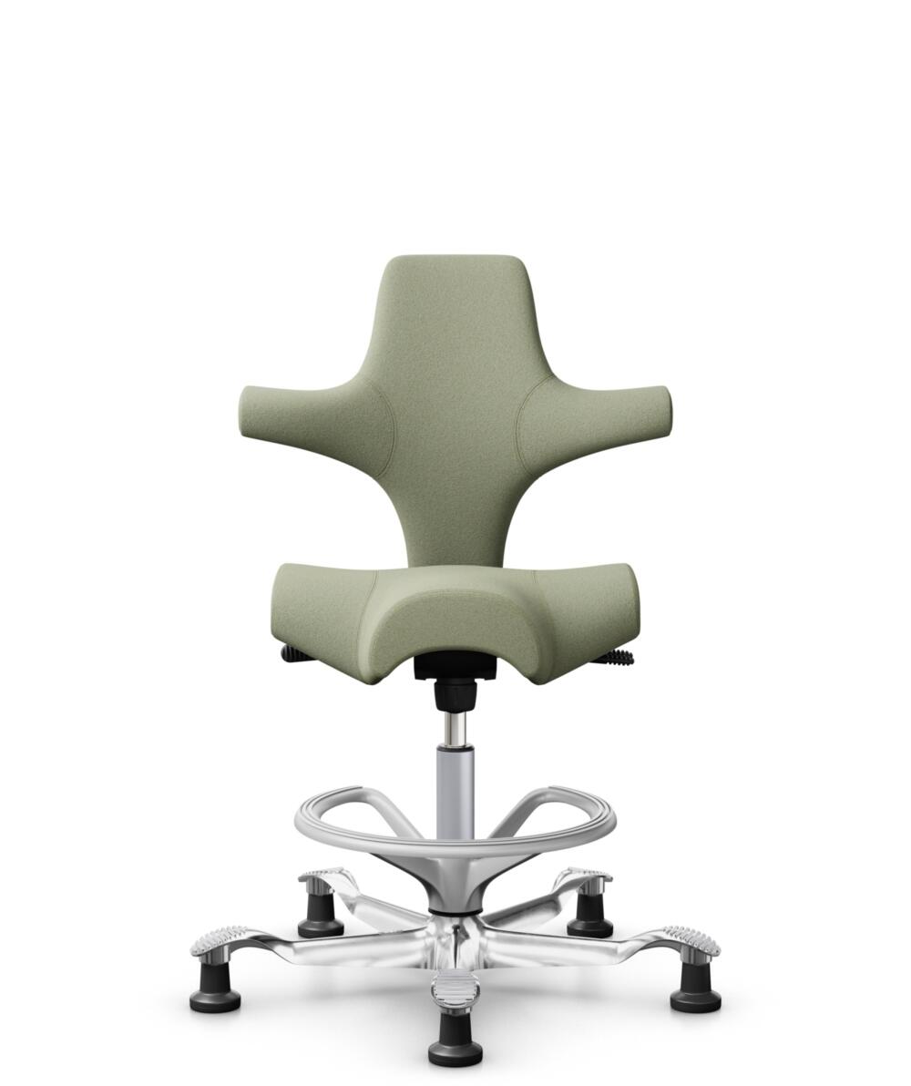 HÅG Capisco 8106 - Capture (Gabriel) - Wol / Polyamide - CPT5101 - Green-grey - Framekleur - Zilver - Gasveer - 265 mm (Zithoogte 53-79cm) - Vloercontact - Glijdoppen - Voetenring - Ja, in framekleur - Voetster - Ja, voetster in gepolijst aluminium - 3