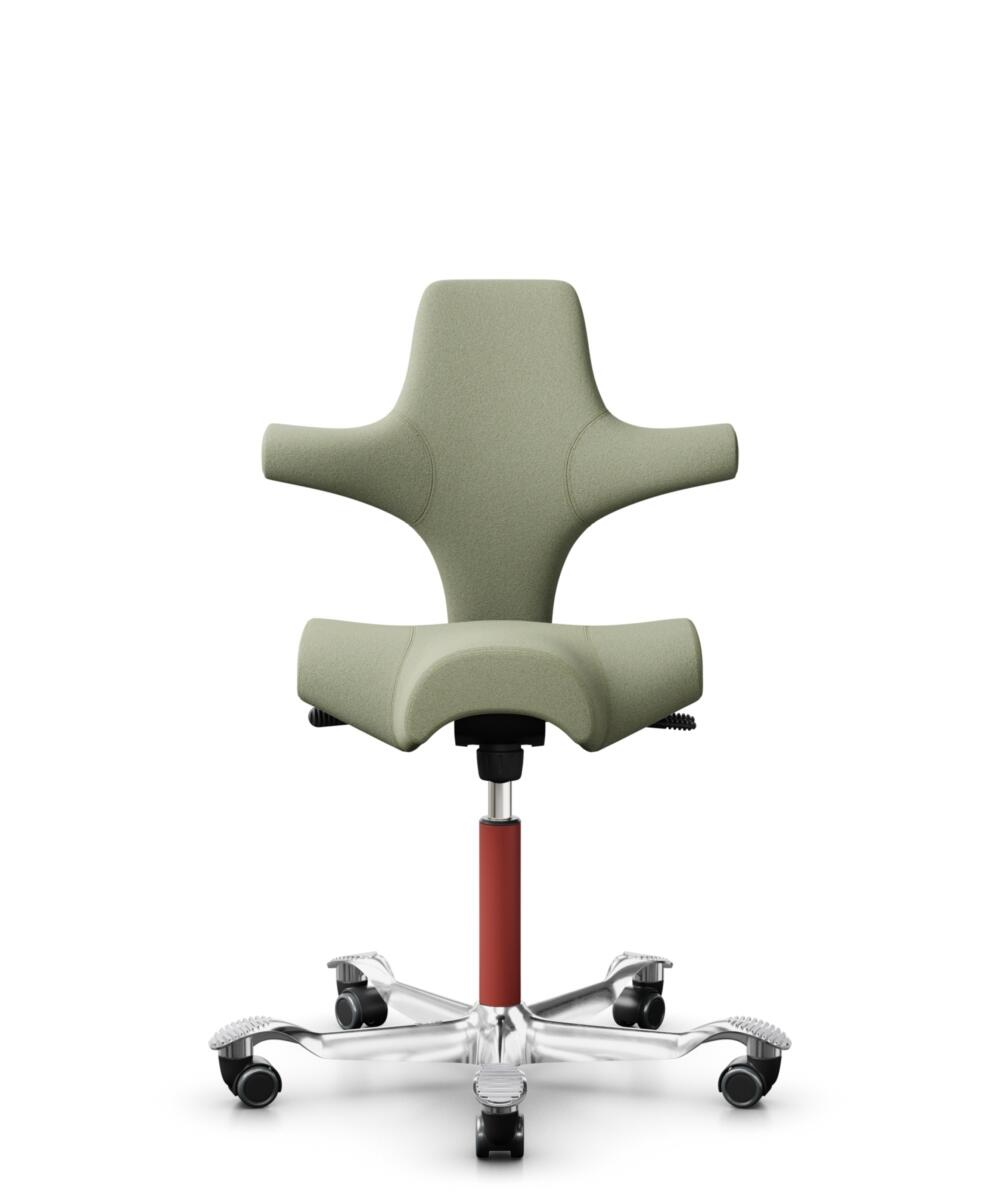 HÅG Capisco 8106 - Capture (Gabriel) - Wol / Polyamide - CPT5101 - Green-grey - Framekleur - Blush Rose - Gasveer - 150 mm (Zithoogte 40-55cm) - Vloercontact - Harde wielen t.b.v. zachte vloeren - Voetenring - Nee, geen voetenring - Voetster - Ja, voet... - 3