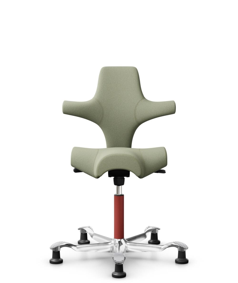 HÅG Capisco 8106 - Capture (Gabriel) - Wol / Polyamide - CPT5101 - Green-grey - Framekleur - Blush Rose - Gasveer - 150 mm (Zithoogte 40-55cm) - Vloercontact - Glijdoppen - Voetenring - Nee, geen voetenring - Voetster - Ja, voetster in gepolijst aluminium - 3