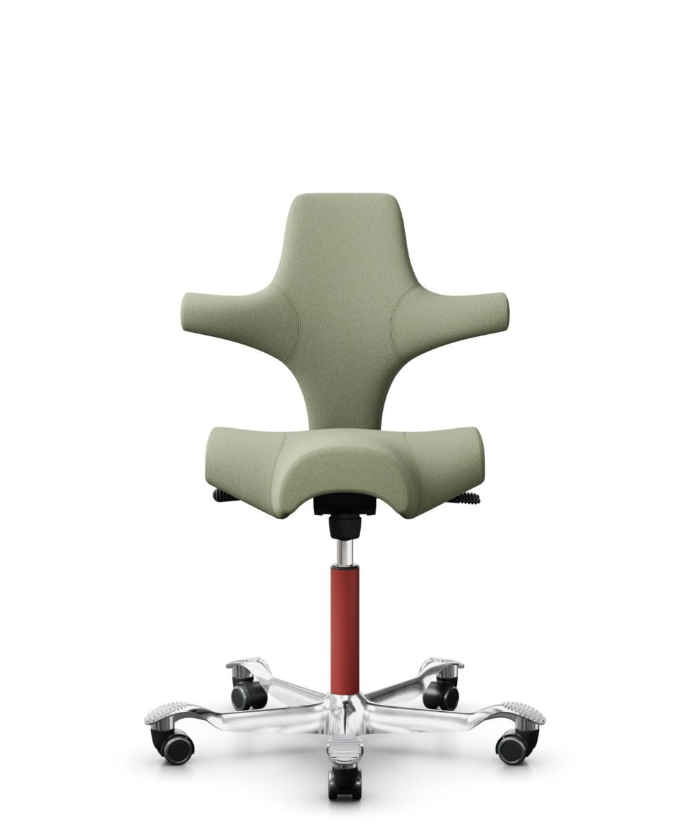 HÅG Capisco 8106 - Capture (Gabriel) - Wol / Polyamide - CPT5101 - Green-grey - Framekleur - Blush Rose - Gasveer - 200 mm (Zithoogte 46-64cm) - Vloercontact - Harde wielen t.b.v. zachte vloeren - Voetenring - Nee, geen voetenring - Voetster - Ja, voet... - 3