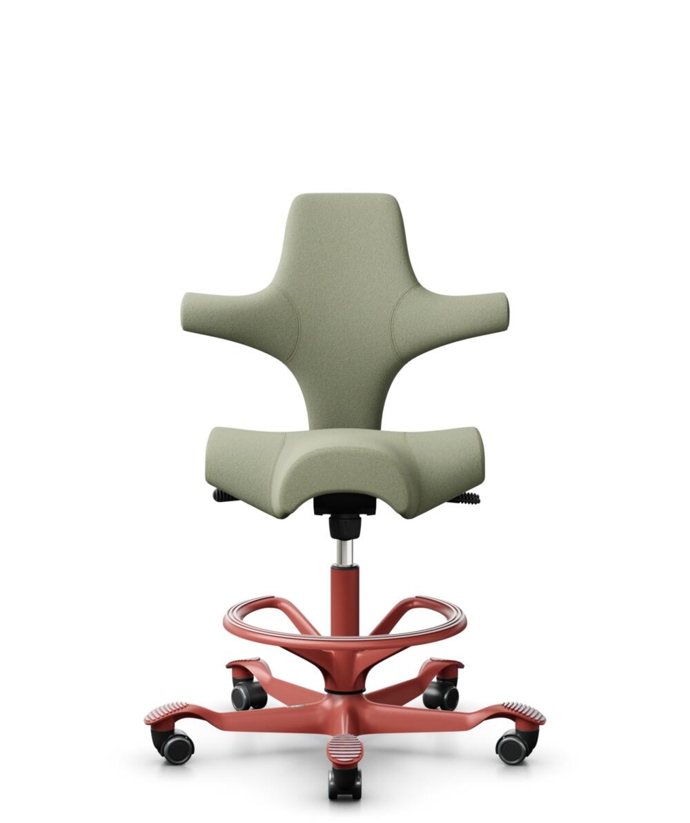 HÅG Capisco 8106 - Capture (Gabriel) - Wol / Polyamide - CPT5101 - Green-grey - Framekleur - Blush Rose - Gasveer - 200 mm (Zithoogte 46-64cm) - Vloercontact - Zachte wielen t.b.v. harde vloeren - Voetenring - Ja, in framekleur - Voetster - Nee, voetst... - 3