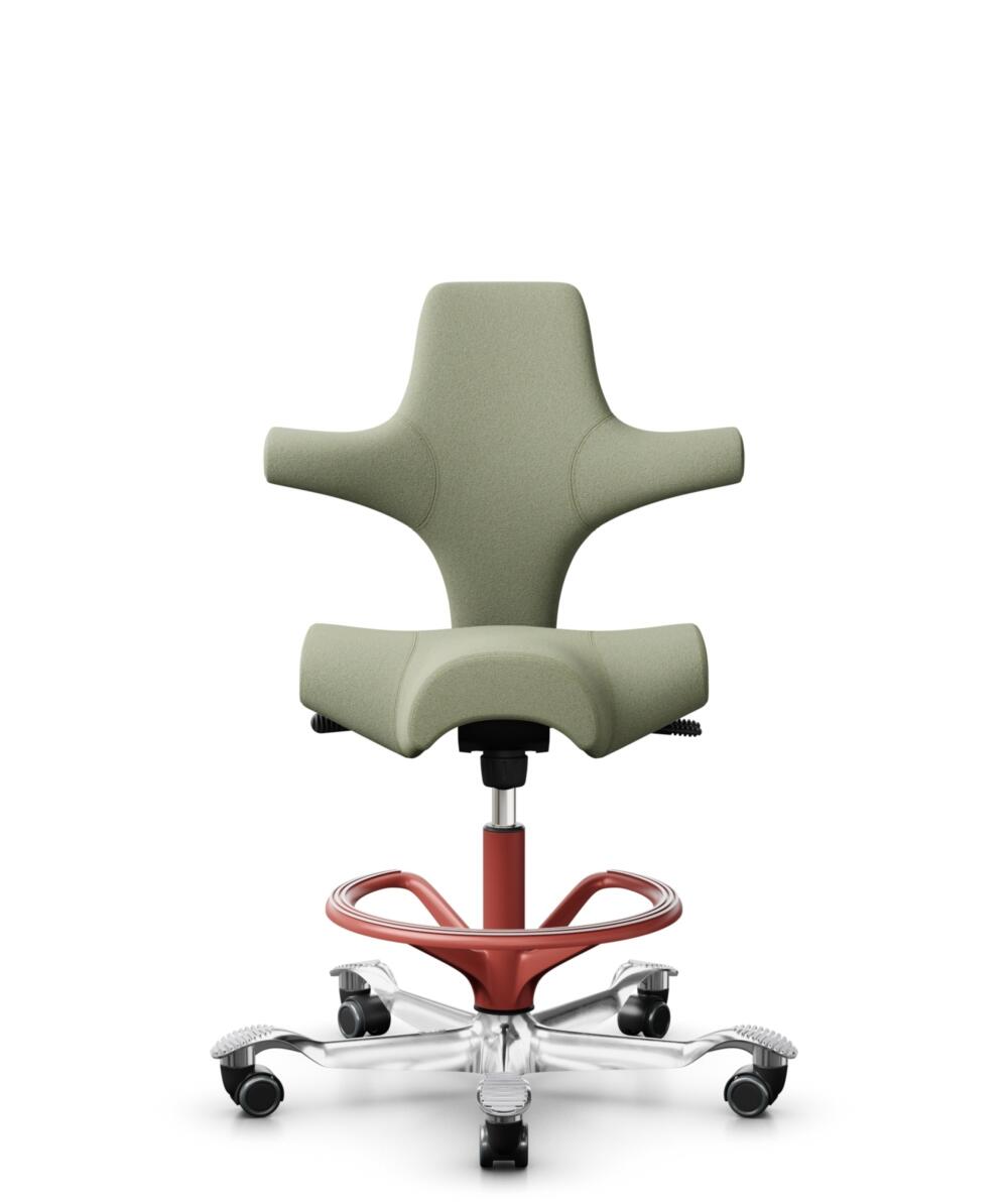HÅG Capisco 8106 - Capture (Gabriel) - Wol / Polyamide - CPT5101 - Green-grey - Framekleur - Blush Rose - Gasveer - 200 mm (Zithoogte 46-64cm) - Vloercontact - Zachte wielen t.b.v. harde vloeren - Voetenring - Ja, in framekleur - Voetster - Ja, voetste... - 1