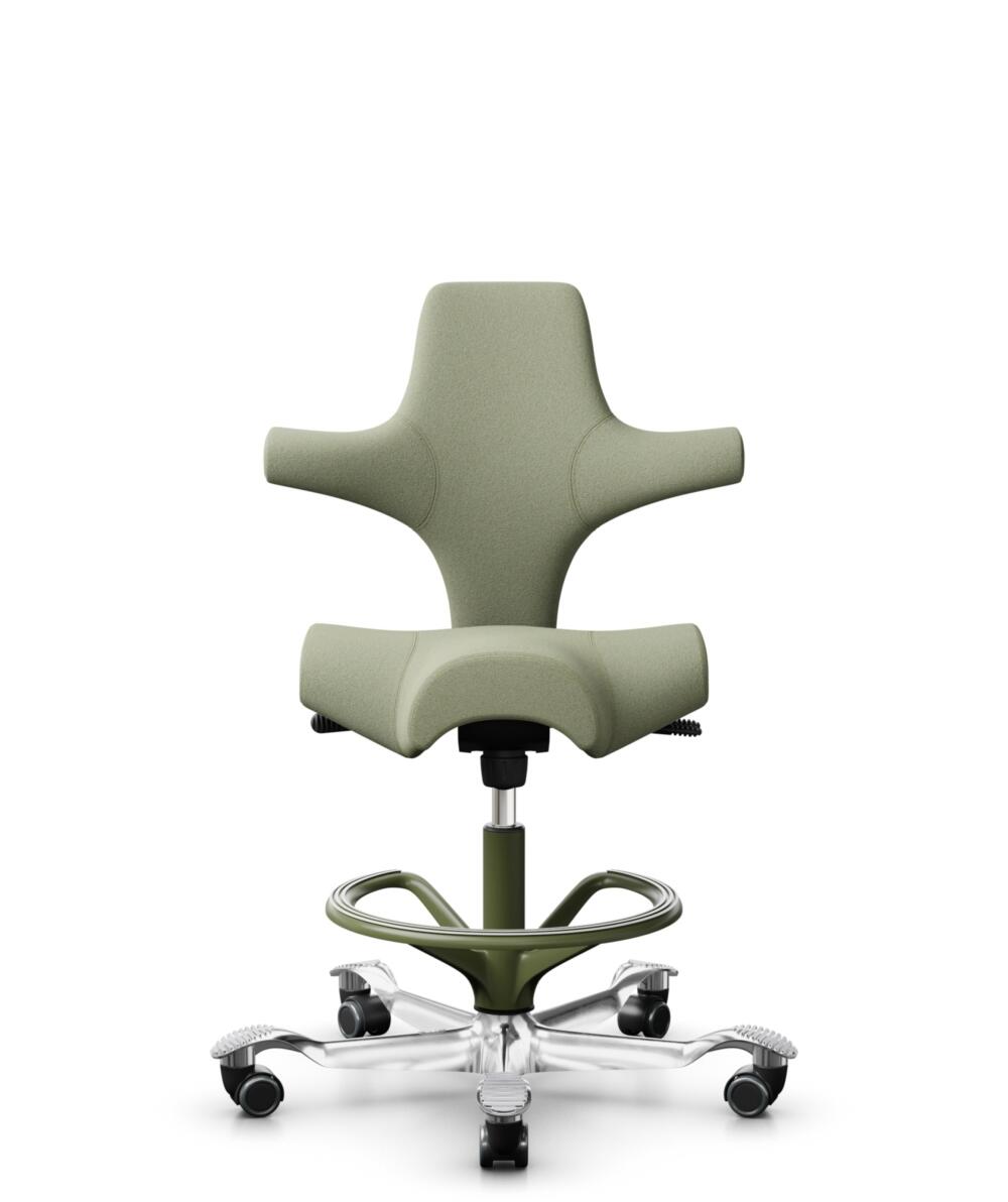 HÅG Capisco 8106 - Capture (Gabriel) - Wol / Polyamide - CPT5101 - Green-grey - Framekleur - Moss Grey - Gasveer - 200 mm (Zithoogte 46-64cm) - Vloercontact - Zachte wielen t.b.v. harde vloeren - Voetenring - Ja, in framekleur - Voetster - Ja, voetster... - 3