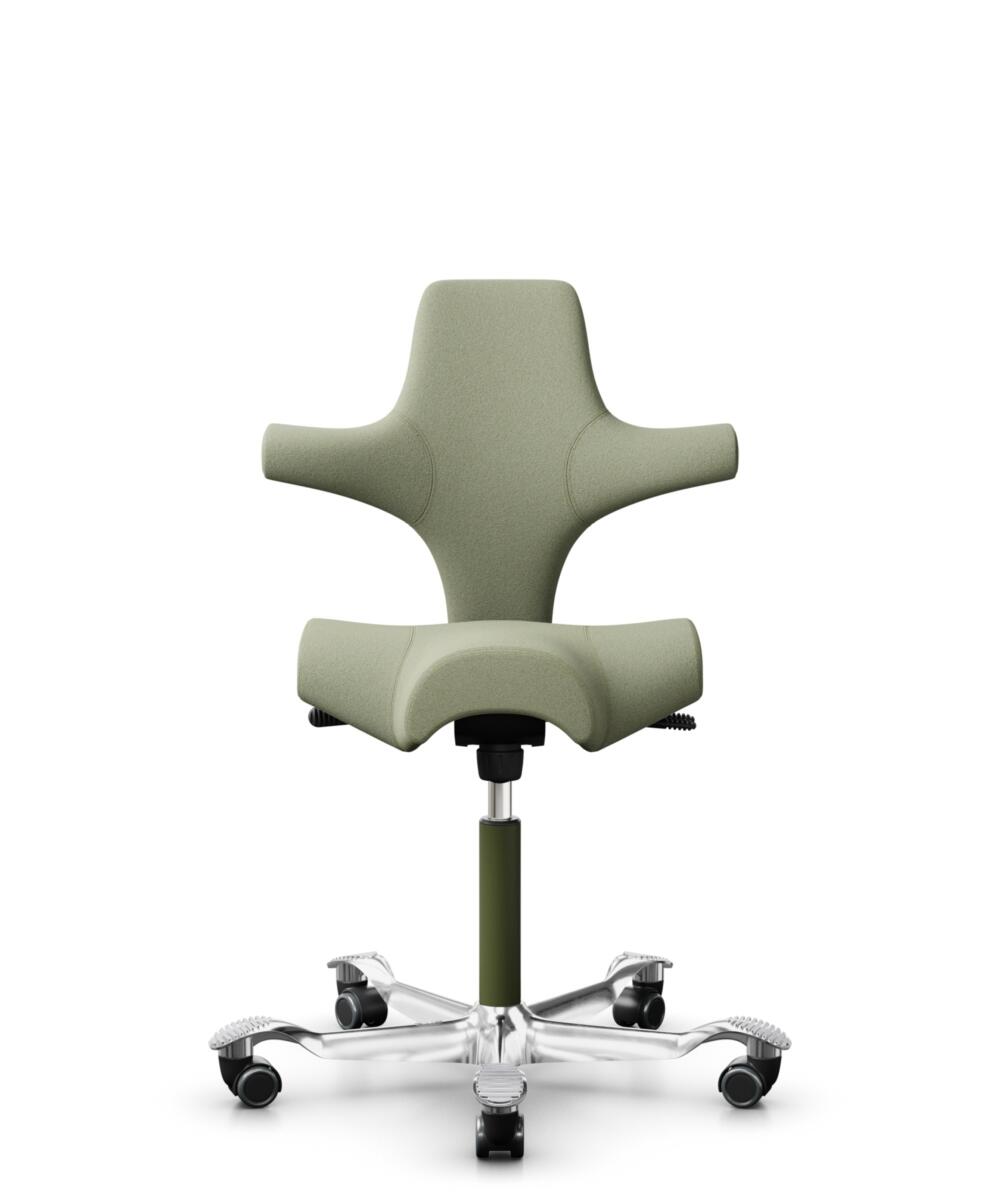 HÅG Capisco 8106 - Capture (Gabriel) - Wol / Polyamide - CPT5101 - Green-grey - Framekleur - Moss Grey - Gasveer - 265 mm (Zithoogte 53-79cm) - Vloercontact - Harde wielen t.b.v. zachte vloeren - Voetenring - Nee, geen voetenring - Voetster - Ja, voets... - 1