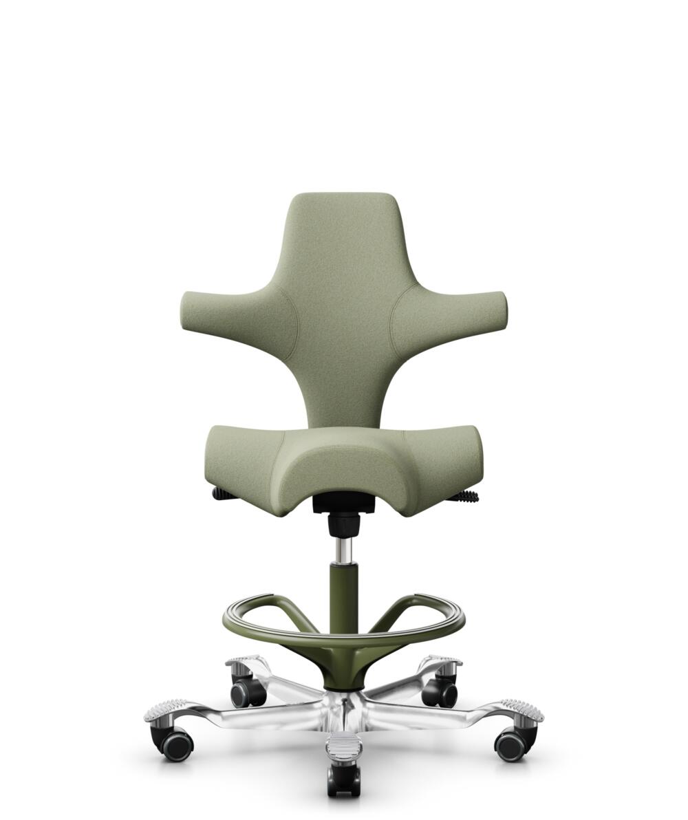 HÅG Capisco 8106 - Capture (Gabriel) - Wol / Polyamide - CPT5101 - Green-grey - Framekleur - Moss Grey - Gasveer - 265 mm (Zithoogte 53-79cm) - Vloercontact - Zachte wielen t.b.v. harde vloeren - Voetenring - Ja, in framekleur - Voetster - Ja, voetster... - 3