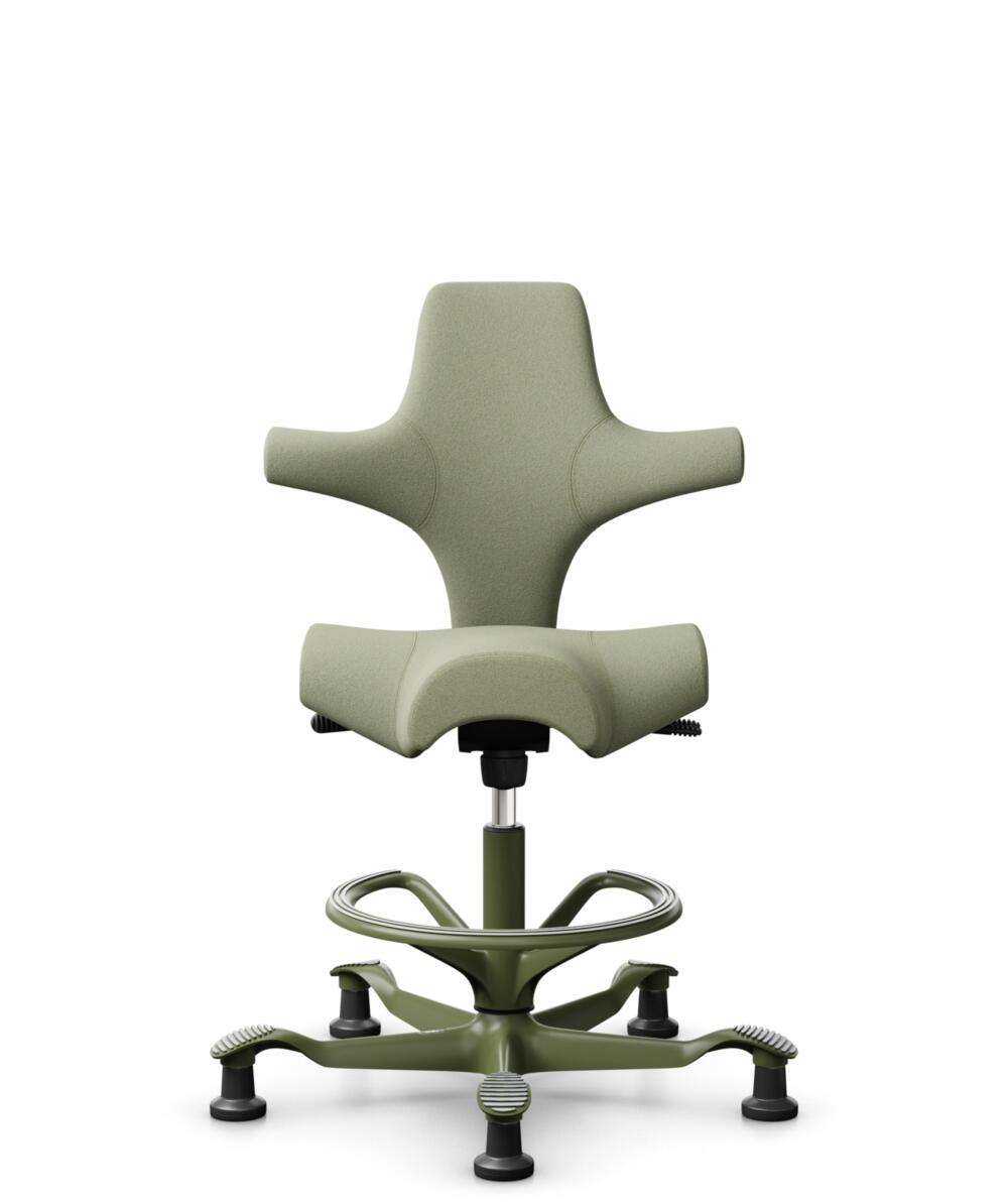 HÅG Capisco 8106 - Capture (Gabriel) - Wol / Polyamide - CPT5101 - Green-grey - Framekleur - Moss Grey - Gasveer - 265 mm (Zithoogte 53-79cm) - Vloercontact - Glijdoppen - Voetenring - Ja, in framekleur - Voetster - Nee, voetster in framekleur - 3
